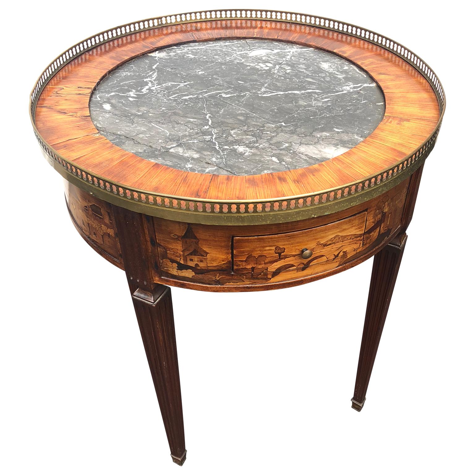 Mid-19th Century Louis XVI French Marquetry Bouillotte Table Black Marple Top For Sale 3