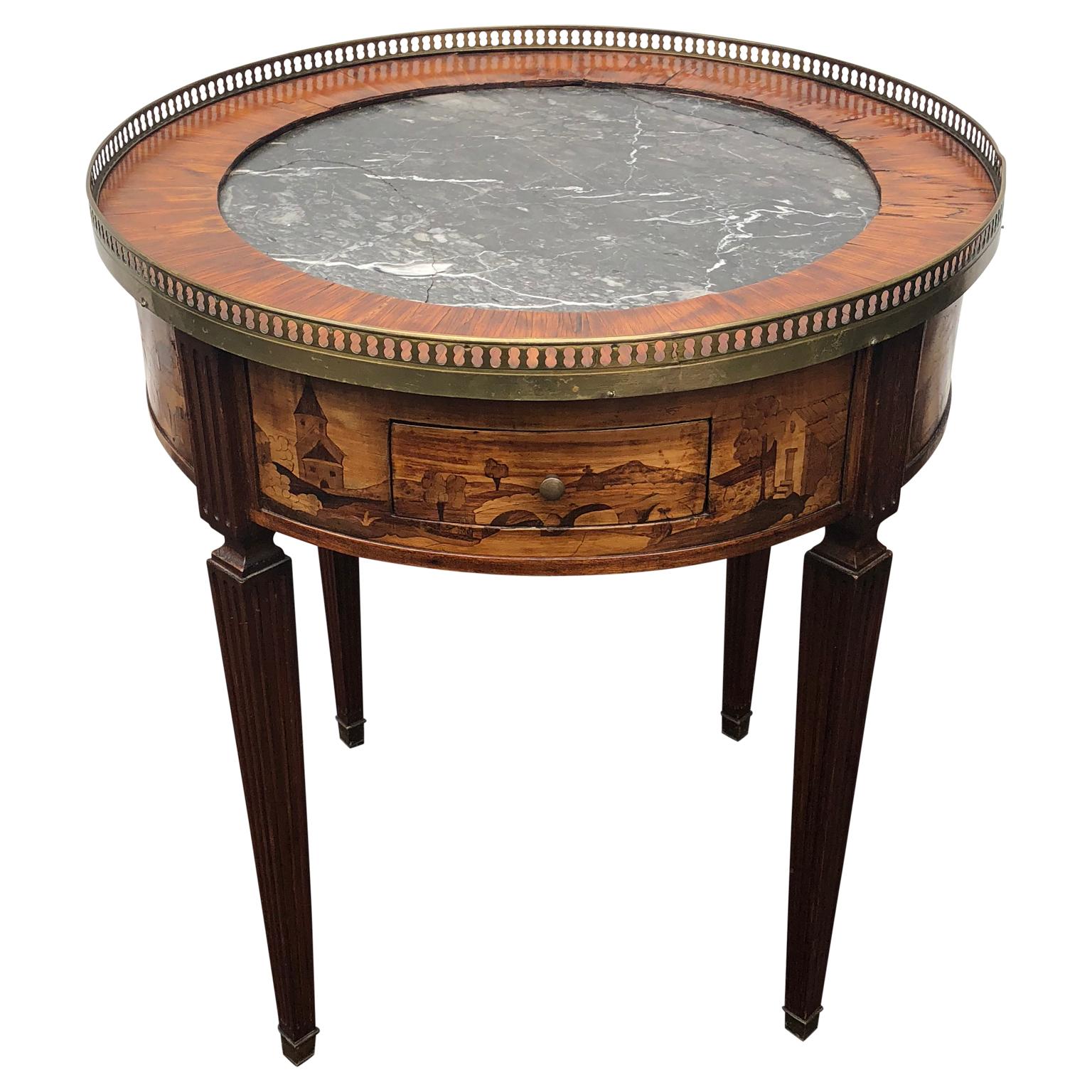 Mid-19th Century Louis XVI French Marquetry Bouillotte Table Black Marple Top For Sale
