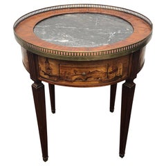 Mitte des 19. Jahrhunderts Louis XVI Französisch Marquetry Bouillotte Tisch Schwarz Marple Top