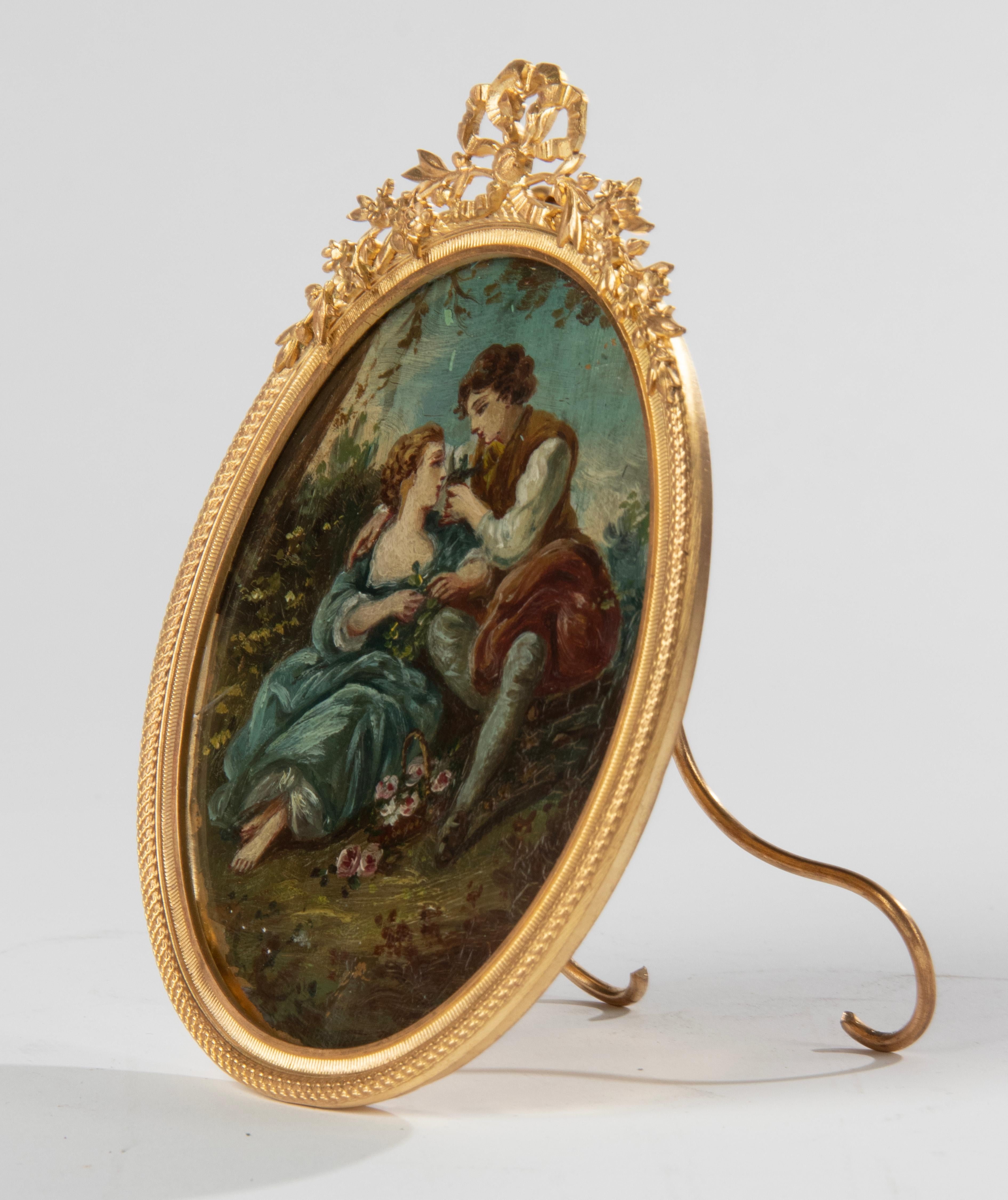 Brass Mid-19th Century Louis XVI Ormolu Gilt Bronze Style Oval Picture Frame