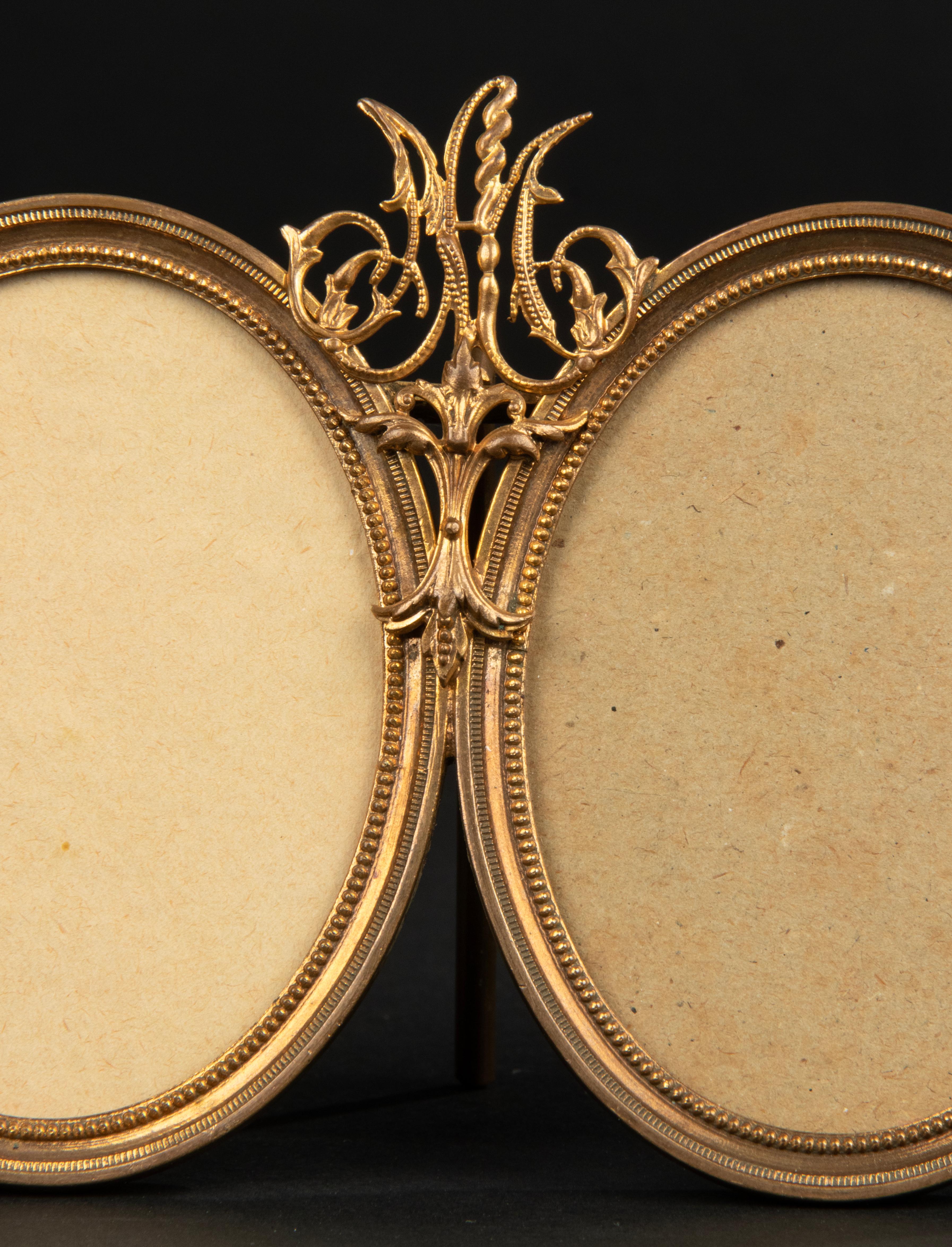 French Mid-19th Century Louis XVI Style Ormolu Gilt Bronze Oval Double Picture Frame