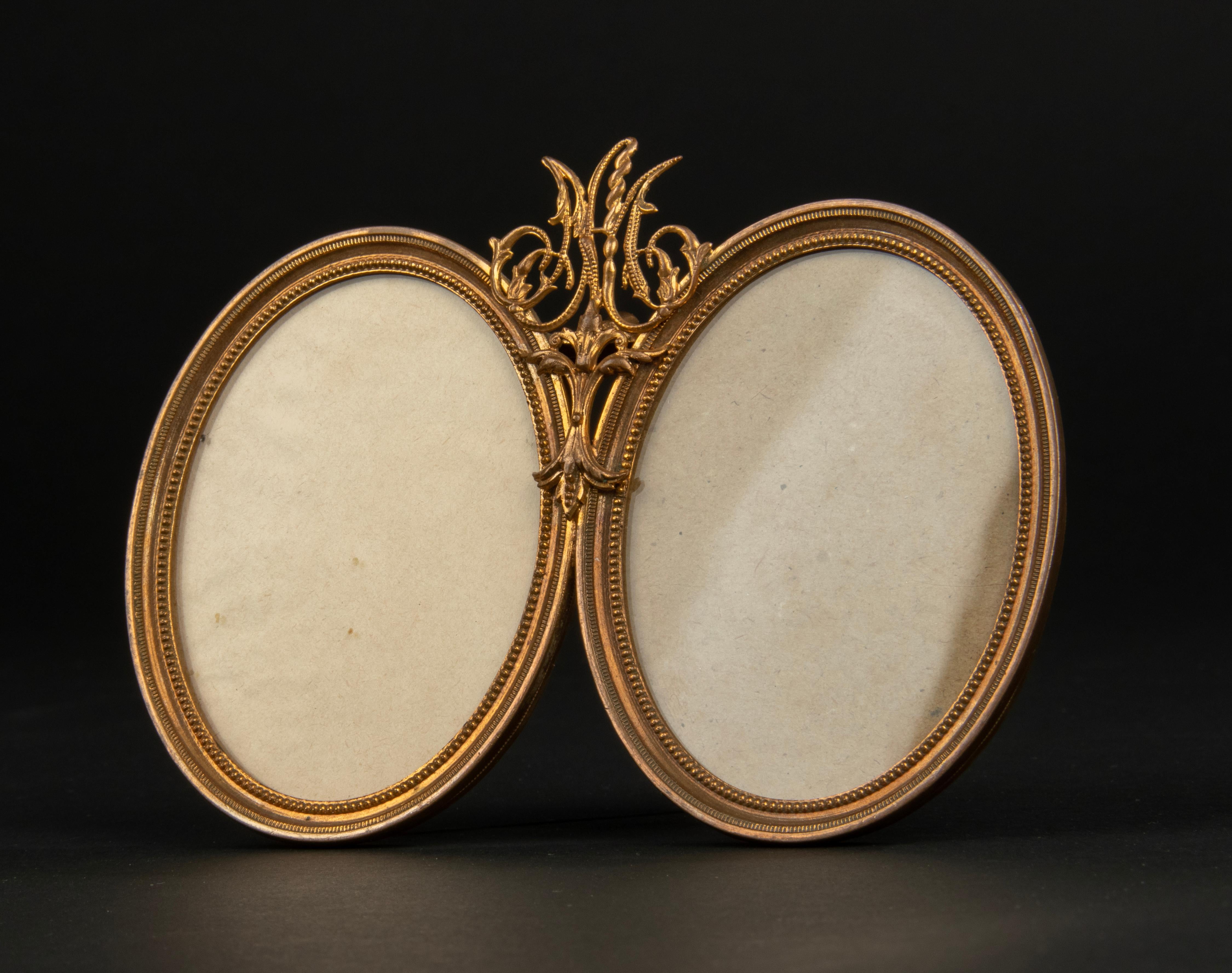 Hand-Crafted Mid-19th Century Louis XVI Style Ormolu Gilt Bronze Oval Double Picture Frame