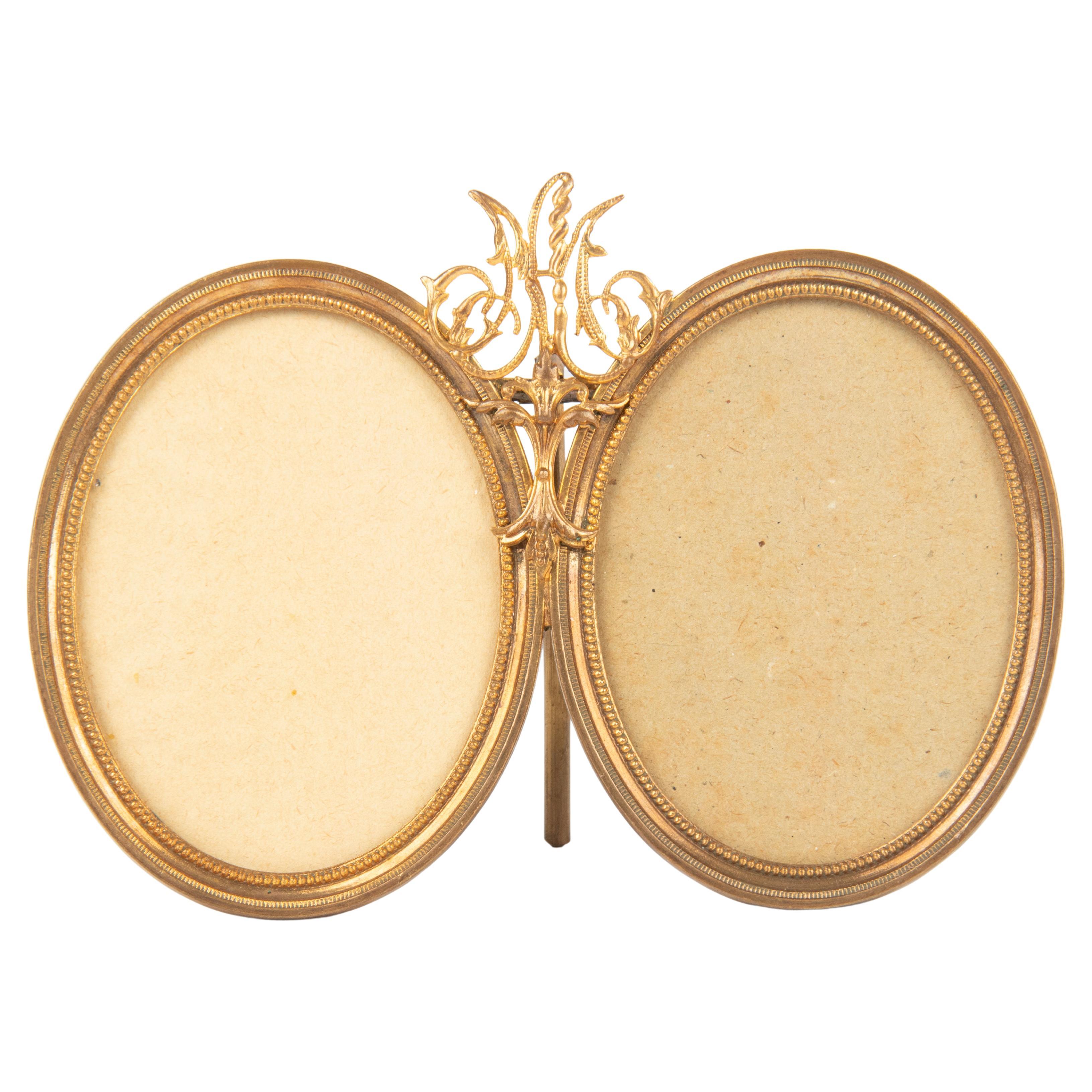 Mid-19th Century Louis XVI Style Ormolu Gilt Bronze Oval Double Picture Frame