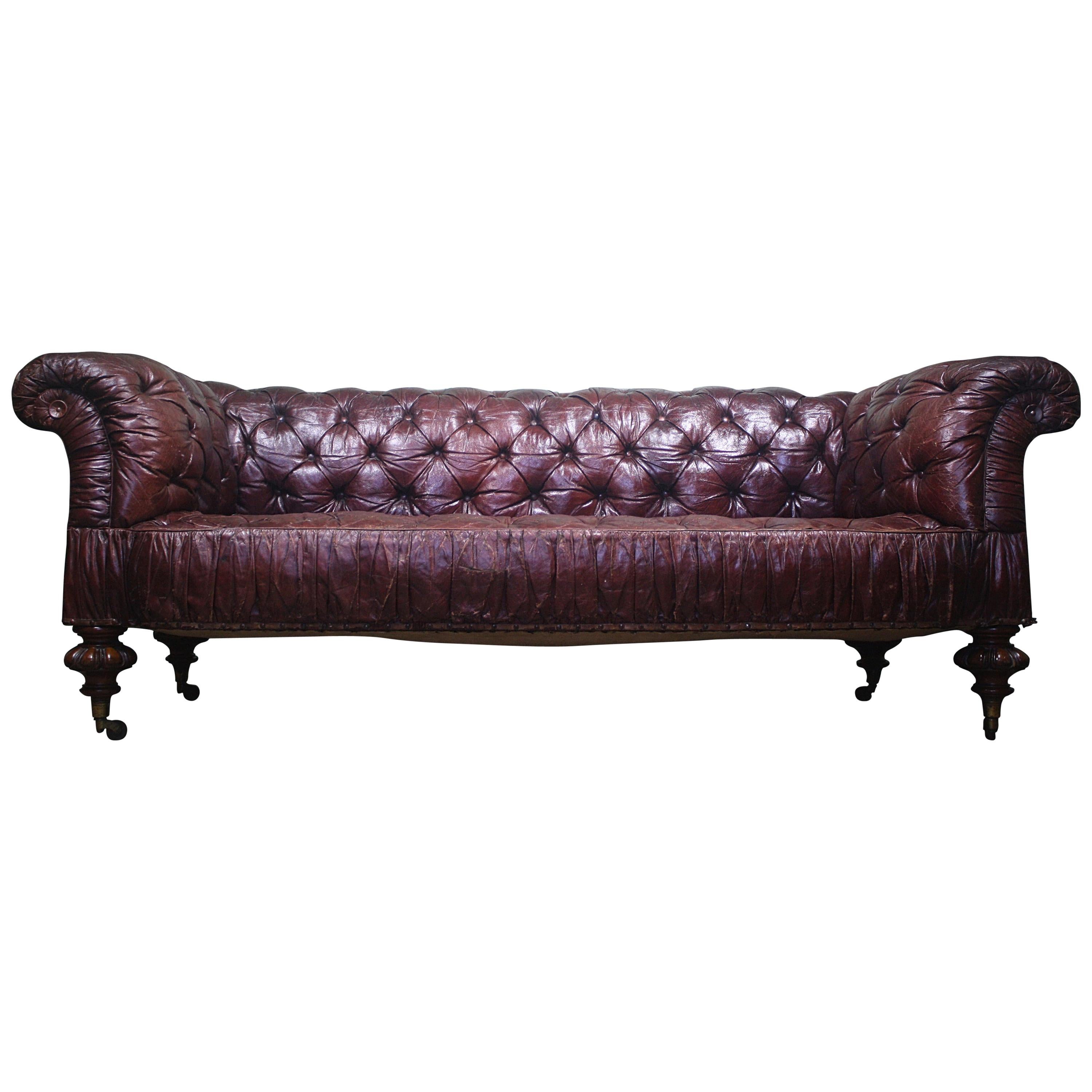 Mid-19th Century Mackenzie & Mitchell of Edinburgh Button Maroon Leather Sofa 
