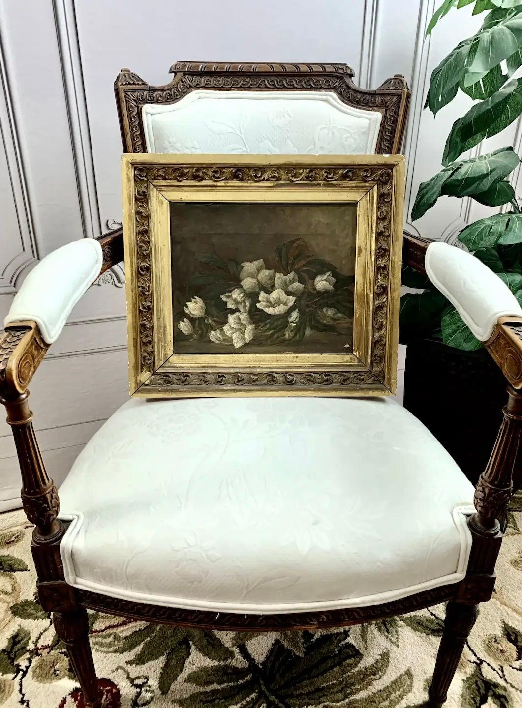 Mid-19th Century Oil on Canvas: Sweet Magnolias For Sale 6