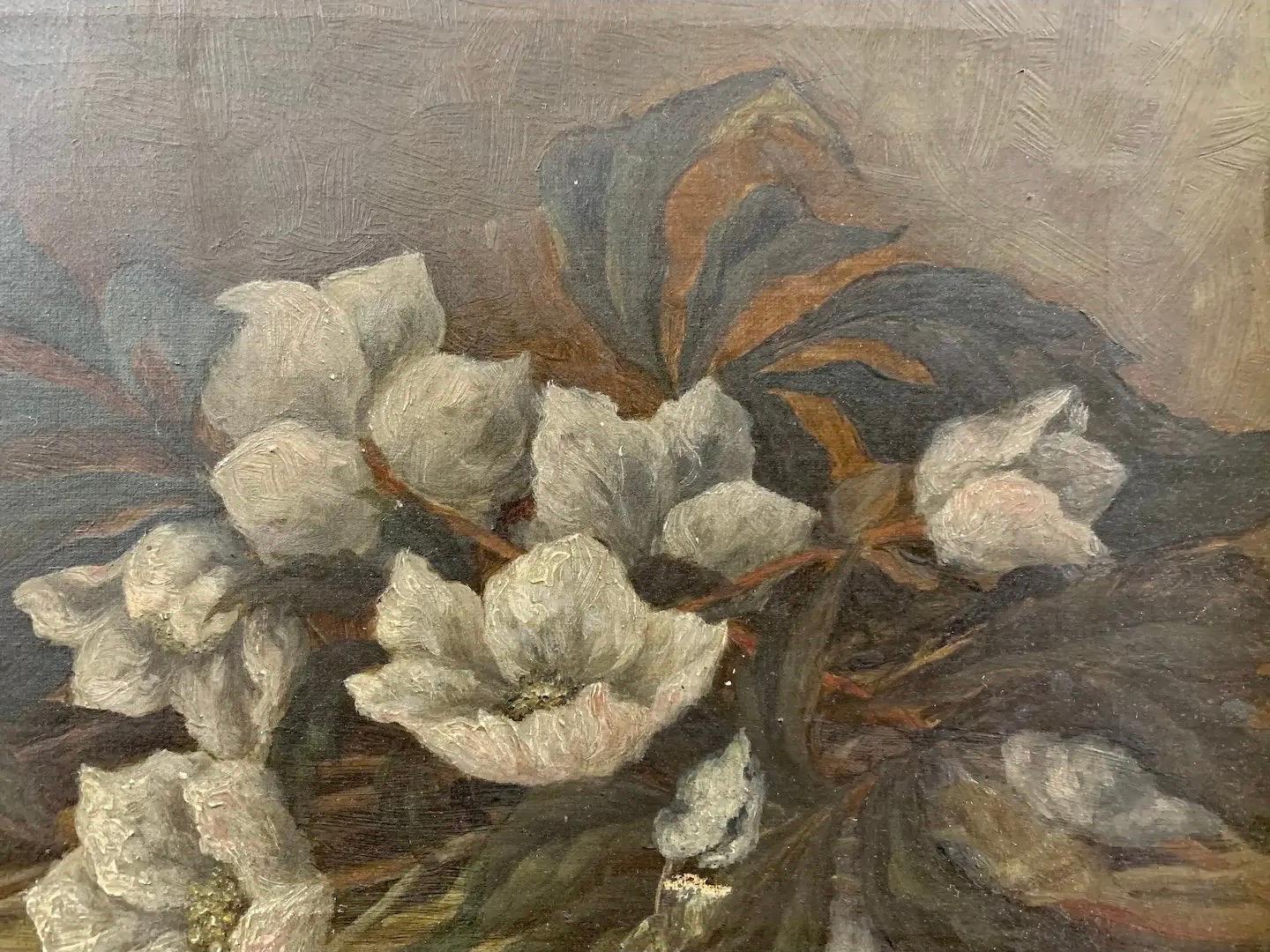 English Mid-19th Century Oil on Canvas: Sweet Magnolias For Sale