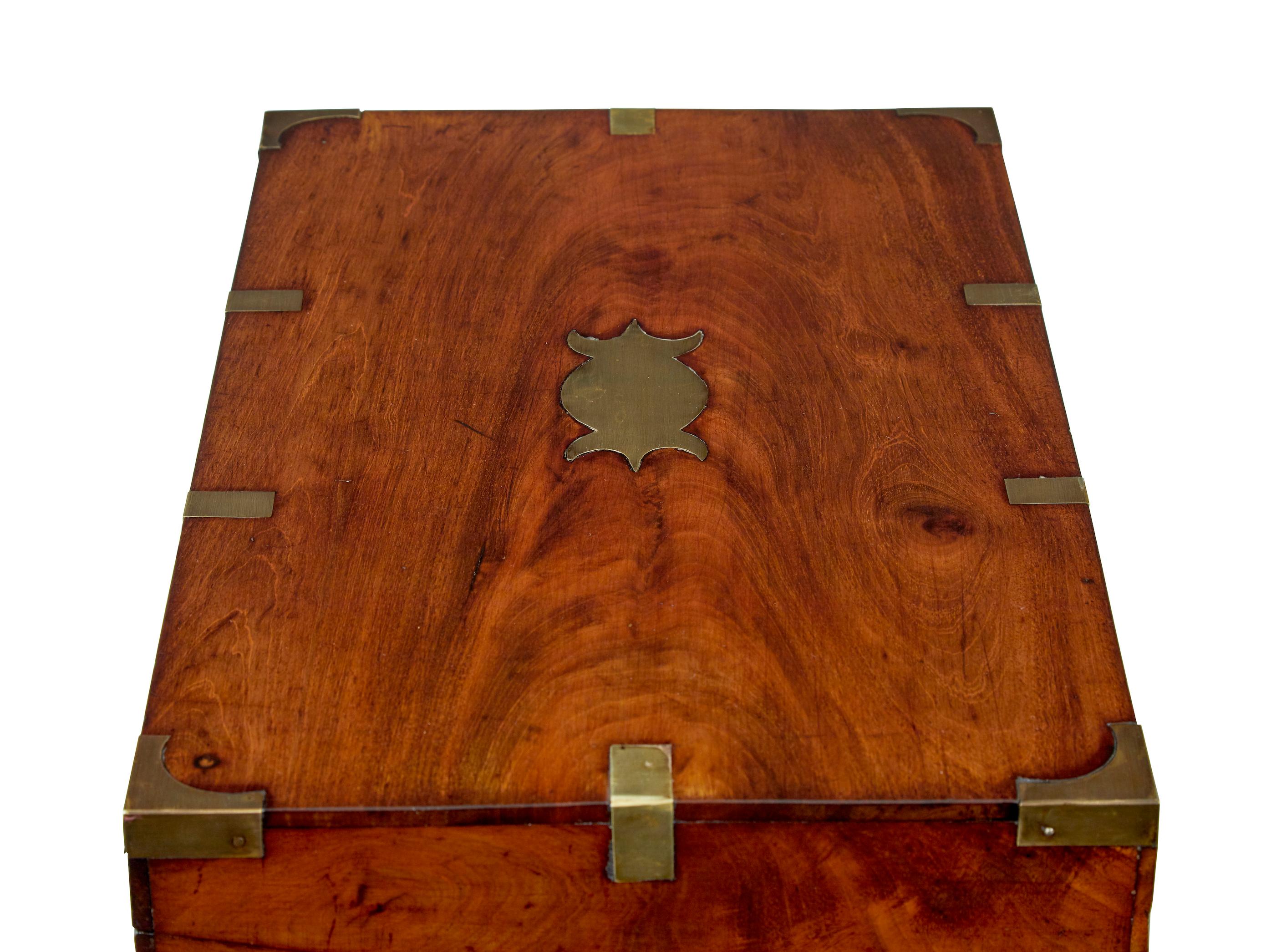 Mid 19th century mahogany brass bound campaign writing slope For Sale 2