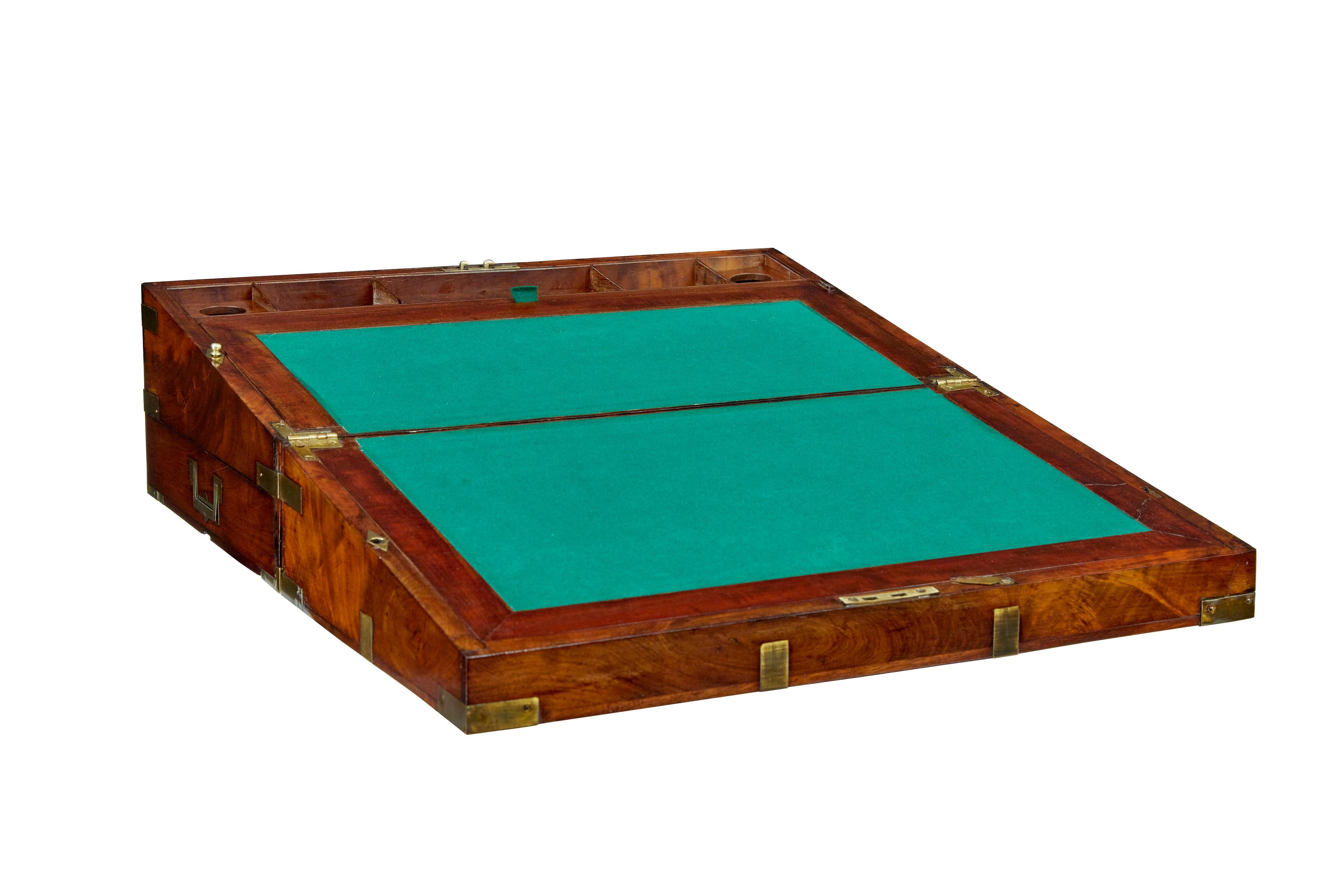Hand-Carved Mid 19th century mahogany brass bound campaign writing slope For Sale