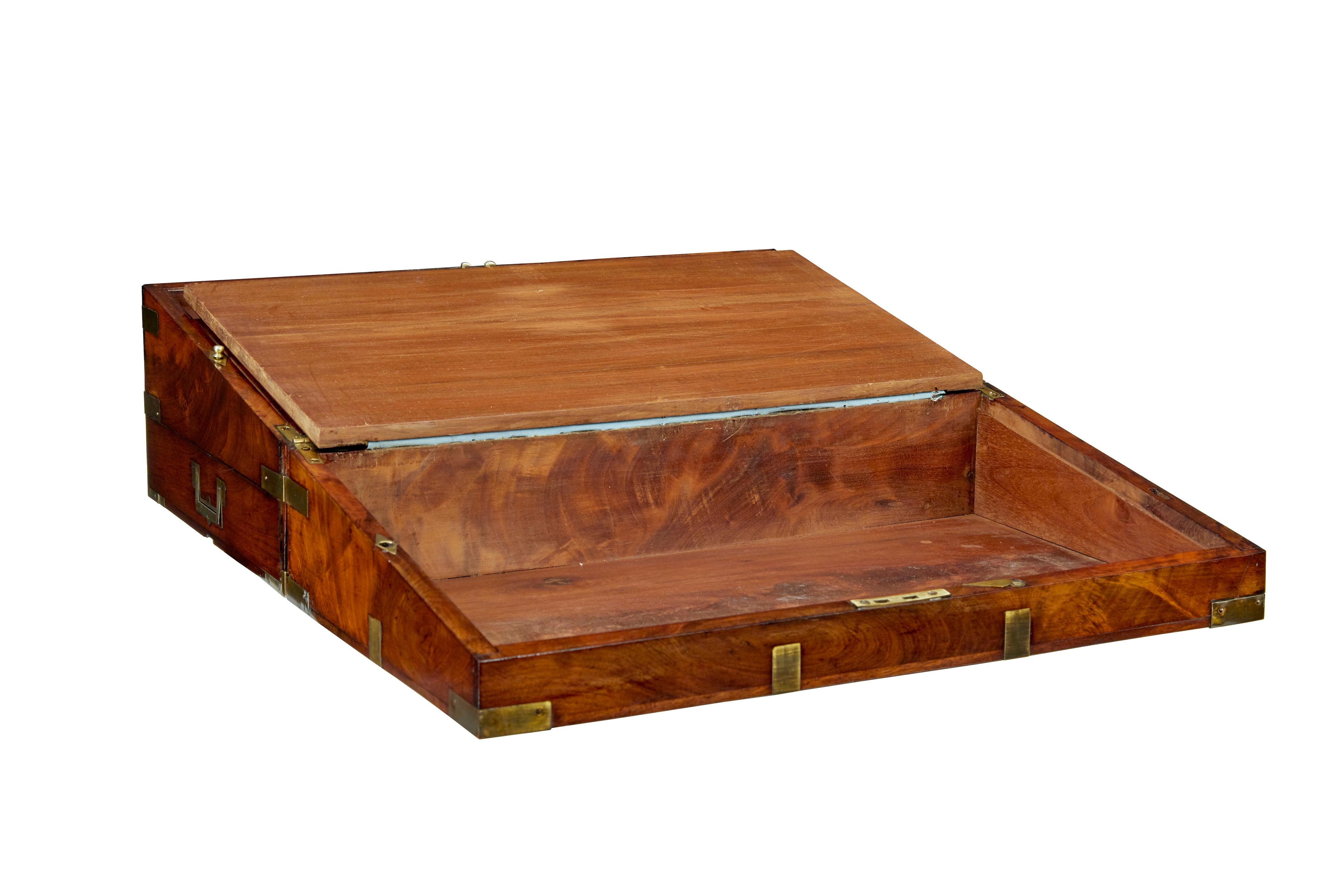 Mid 19th century mahogany brass bound campaign writing slope In Good Condition For Sale In Debenham, Suffolk