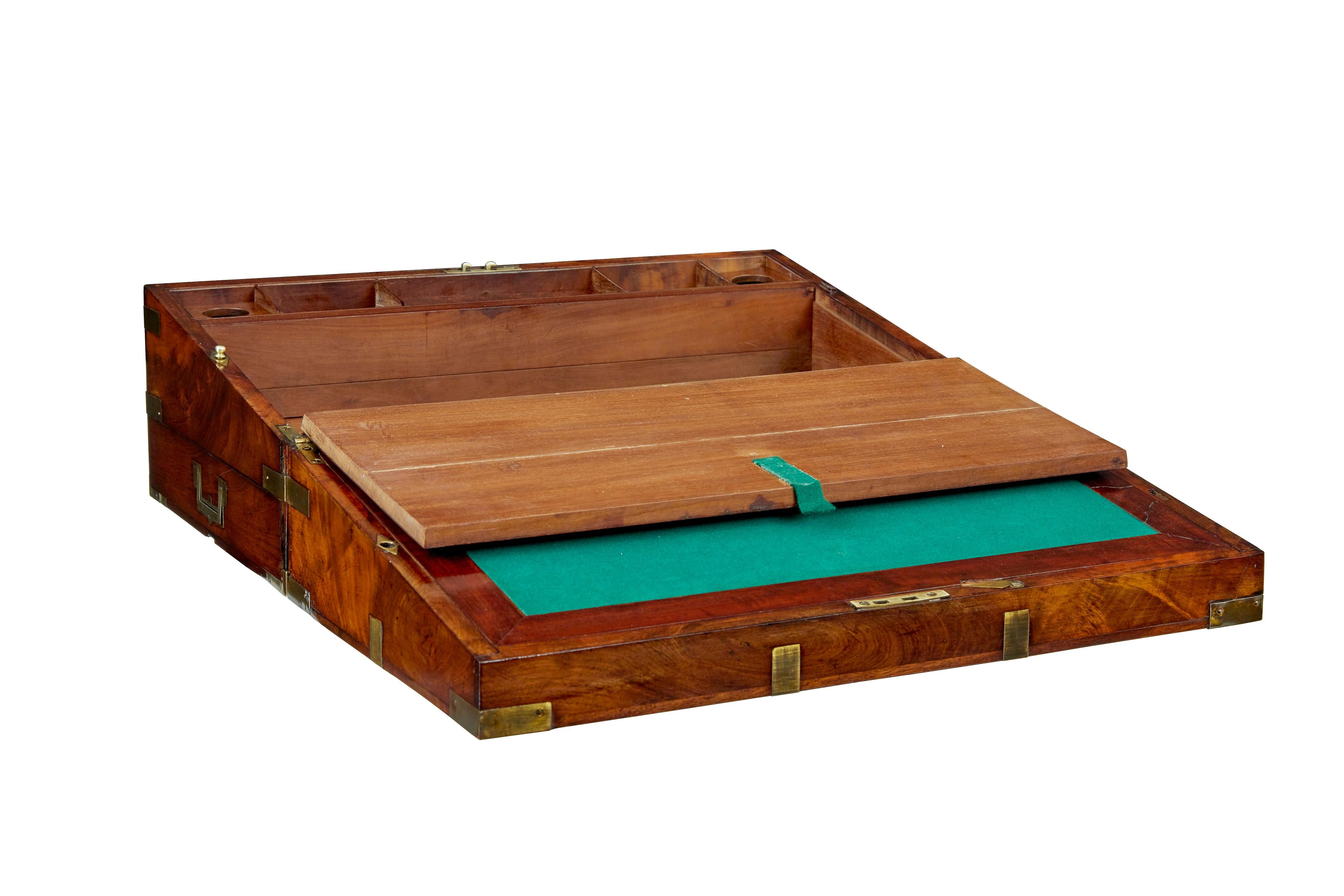 19th Century Mid 19th century mahogany brass bound campaign writing slope For Sale