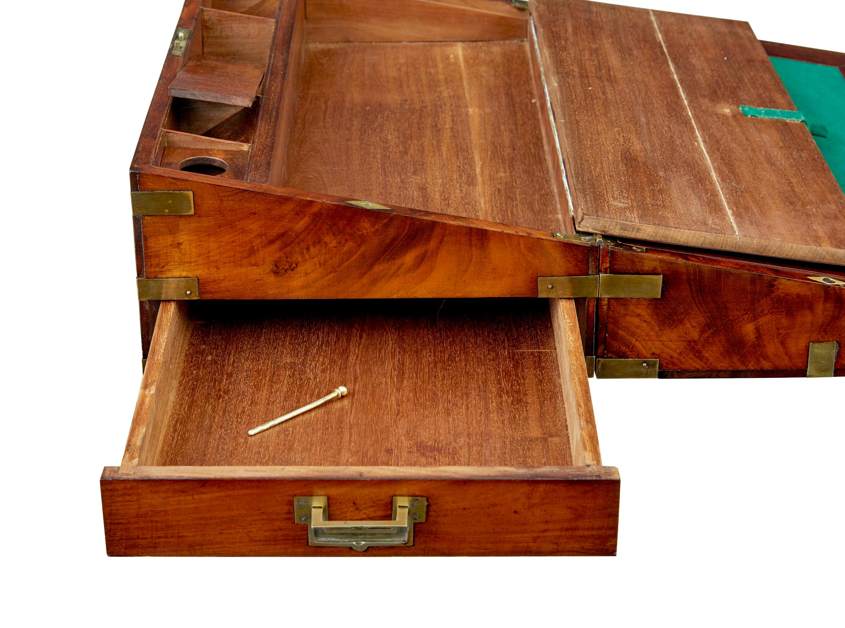 Brass Mid 19th century mahogany brass bound campaign writing slope For Sale