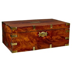 Antique Mid 19th century mahogany brass bound campaign writing slope