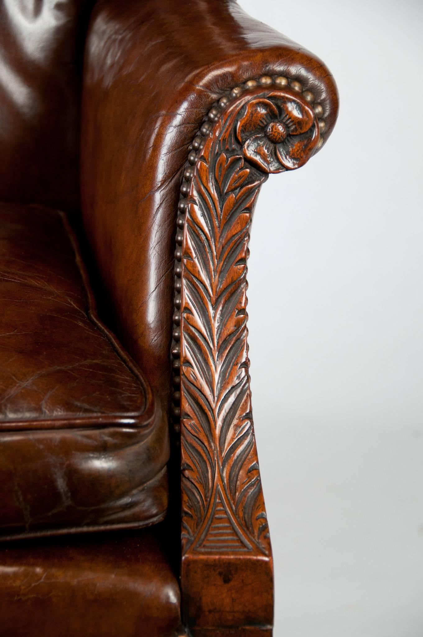 Mid-19th Century Mahogany Leather Wing Armchair 4