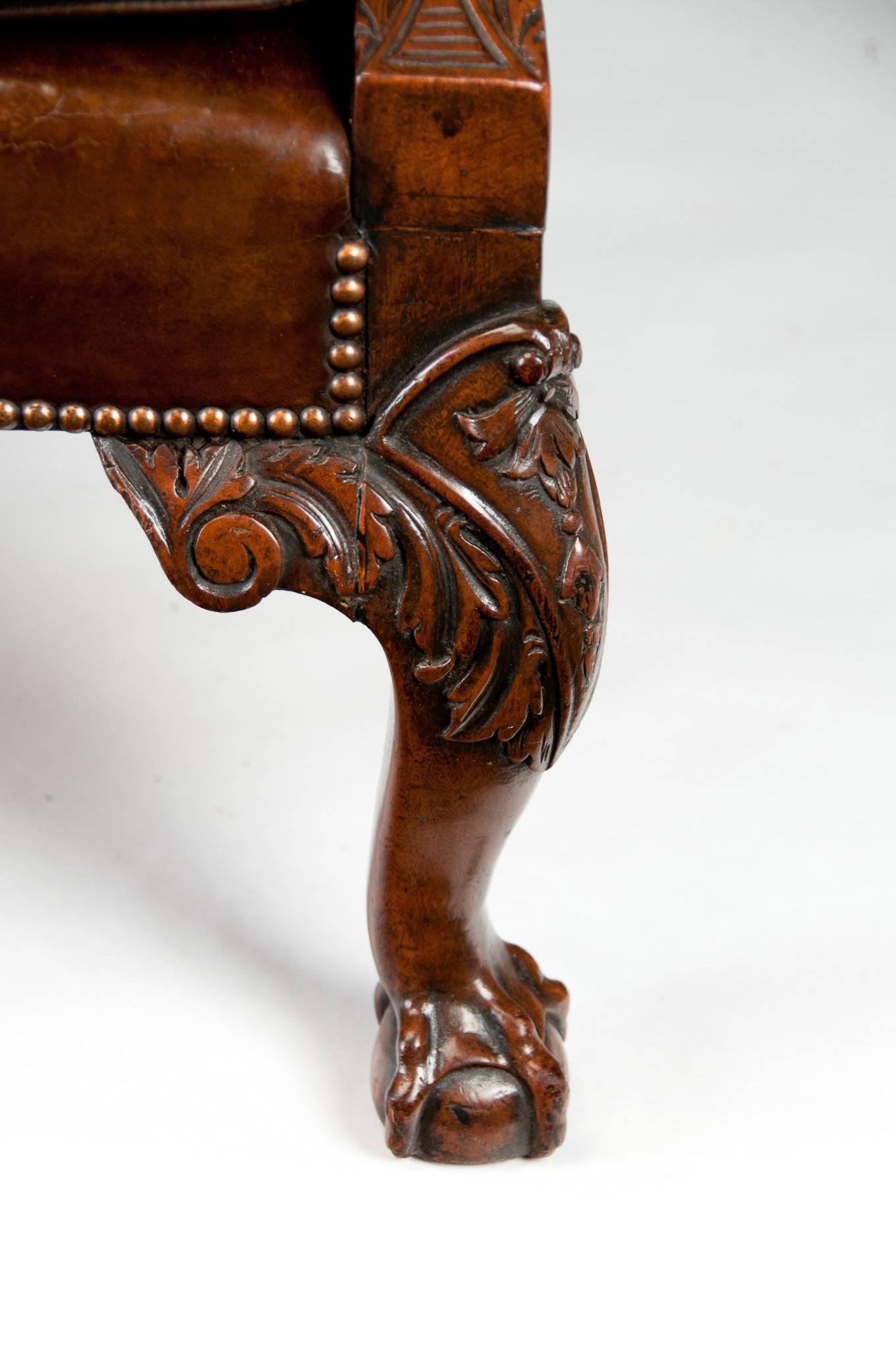 Mid-19th Century Mahogany Leather Wing Armchair 5