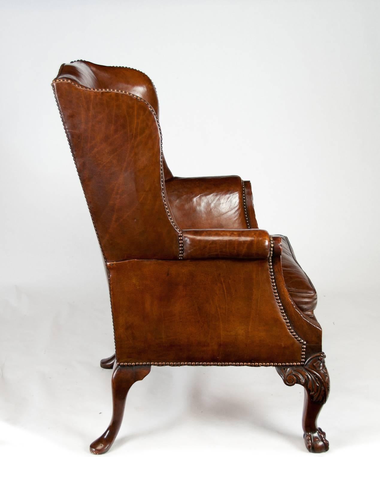 Mid-19th Century Mahogany Leather Wing Armchair 7