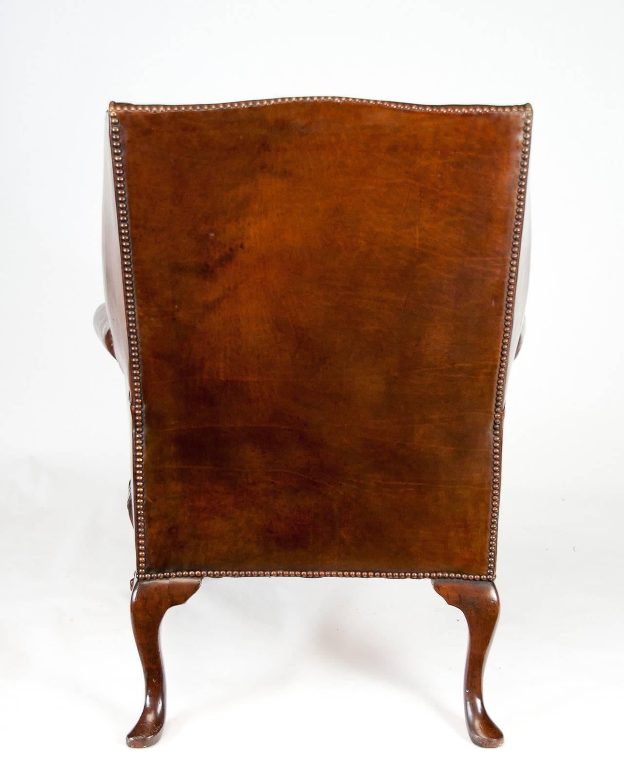Mid-19th Century Mahogany Leather Wing Armchair 8
