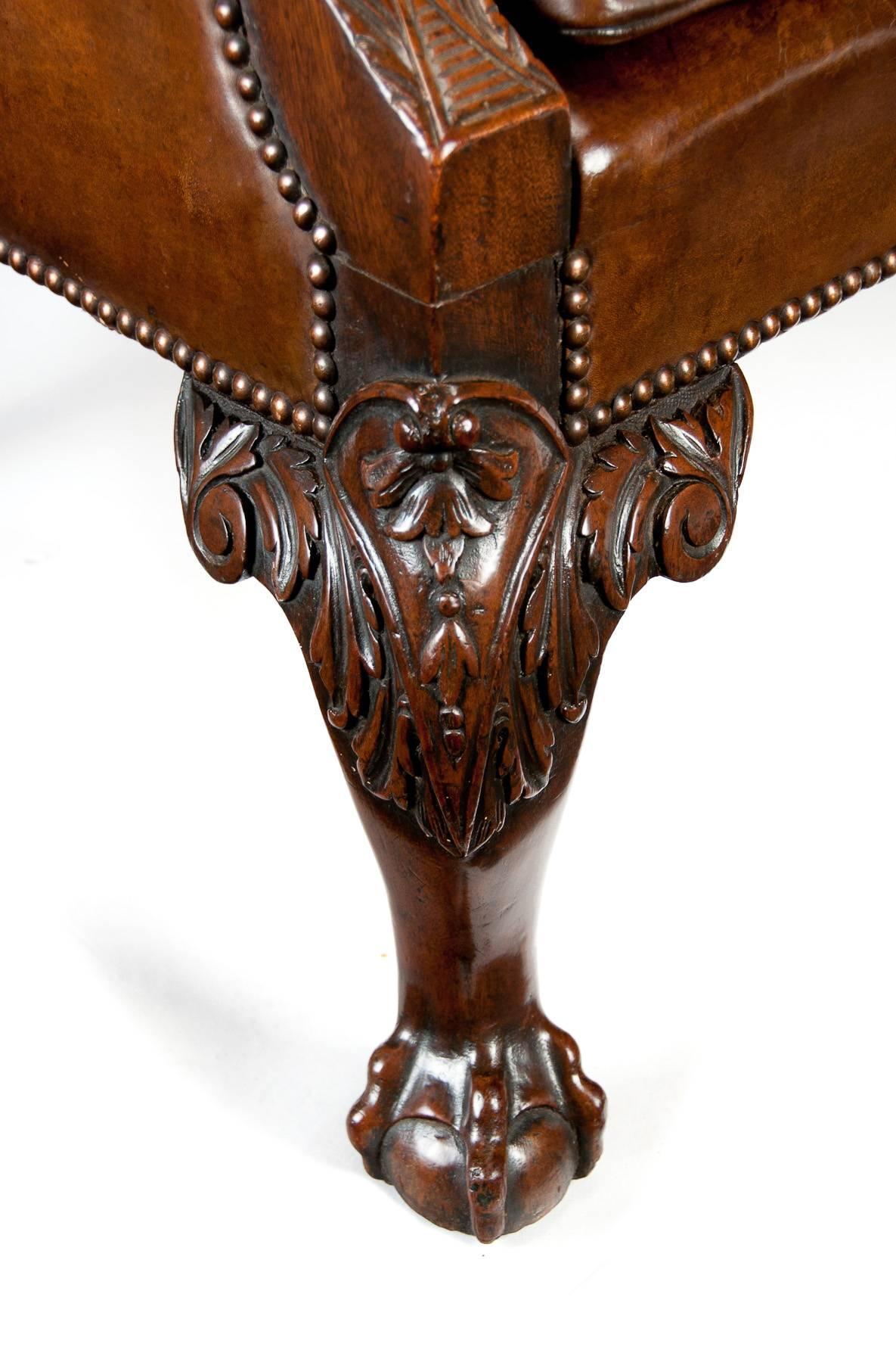 Mid-19th Century Mahogany Leather Wing Armchair 1