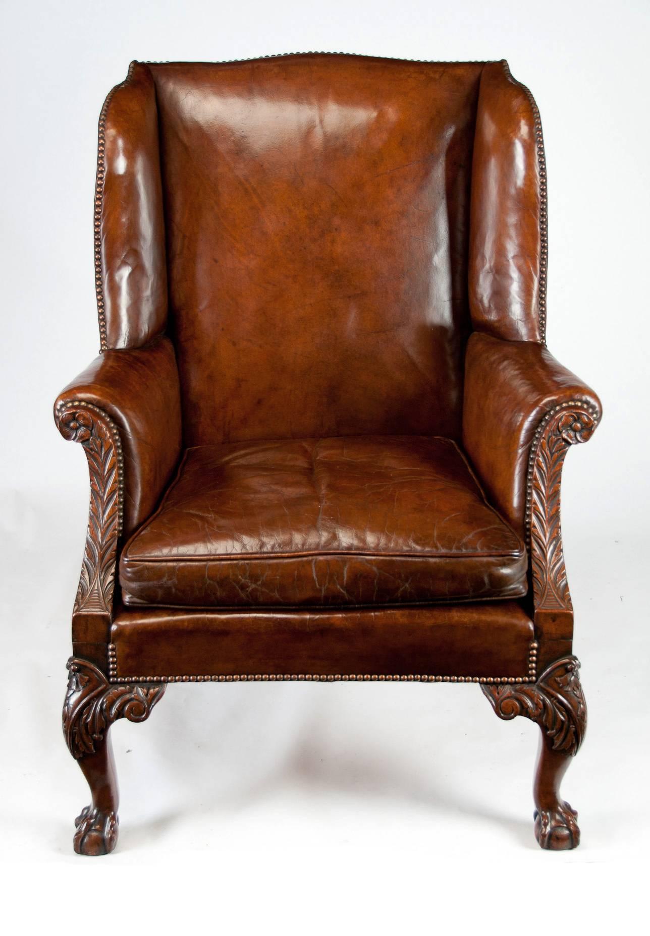 Mid-19th Century Mahogany Leather Wing Armchair 3