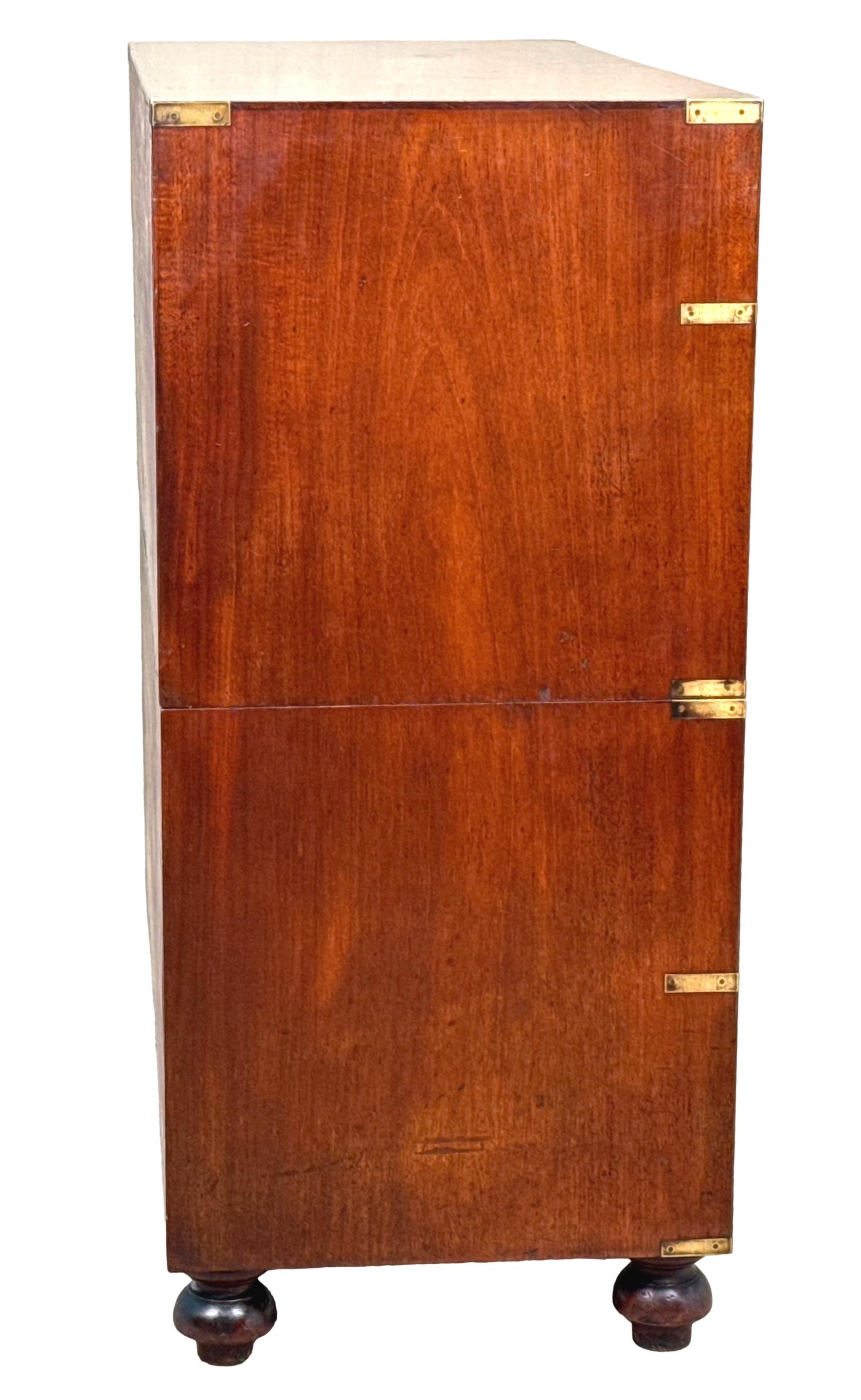 XIXe siècle Mid 19th Century Mahogany Military Campaign Chest Of Drawers en vente