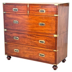 Mid 19th Century Mahogany Military Campaign Chest Of Drawers