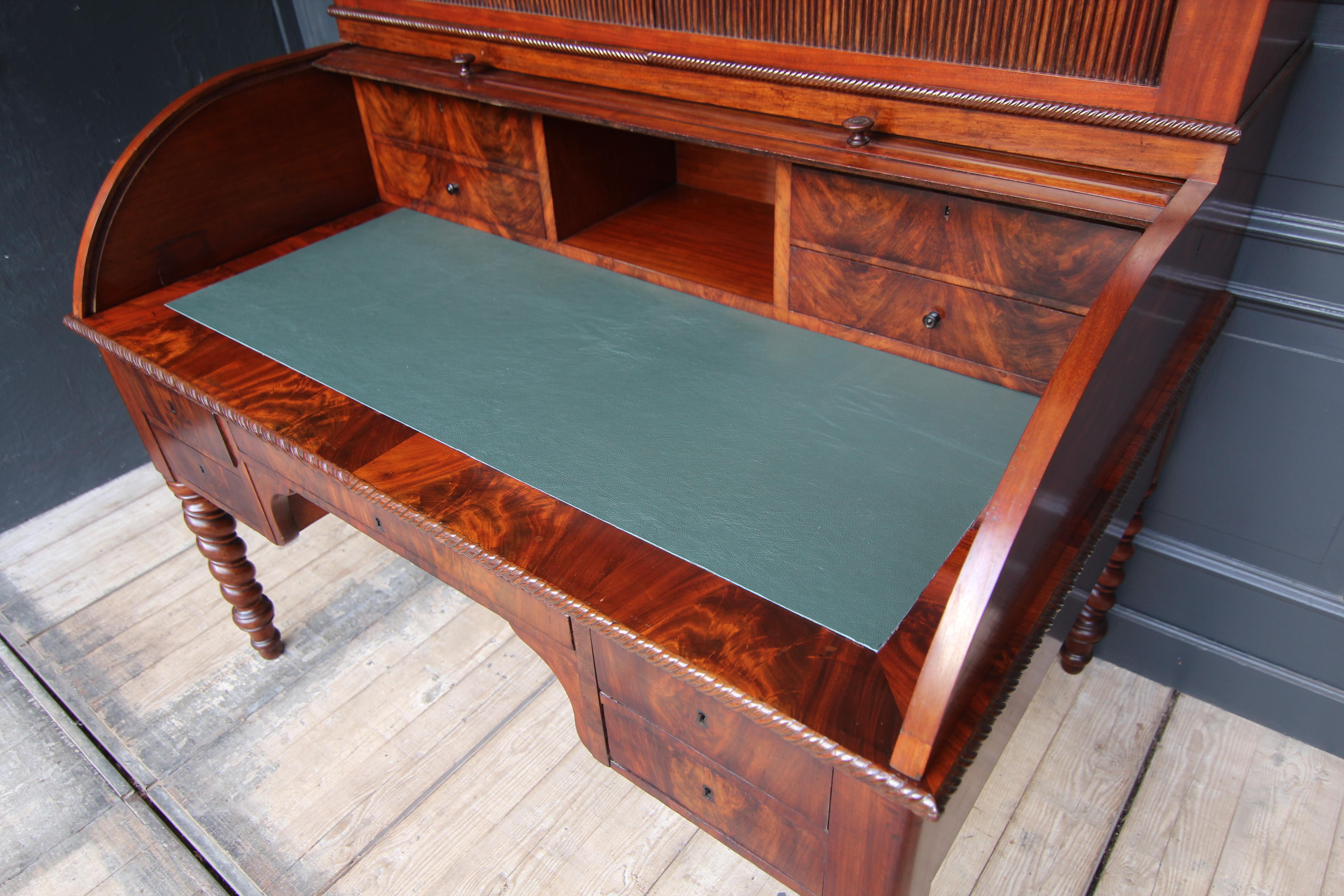 Veneer Mid 19th Century Mahogany Roll Top Writing Desk For Sale