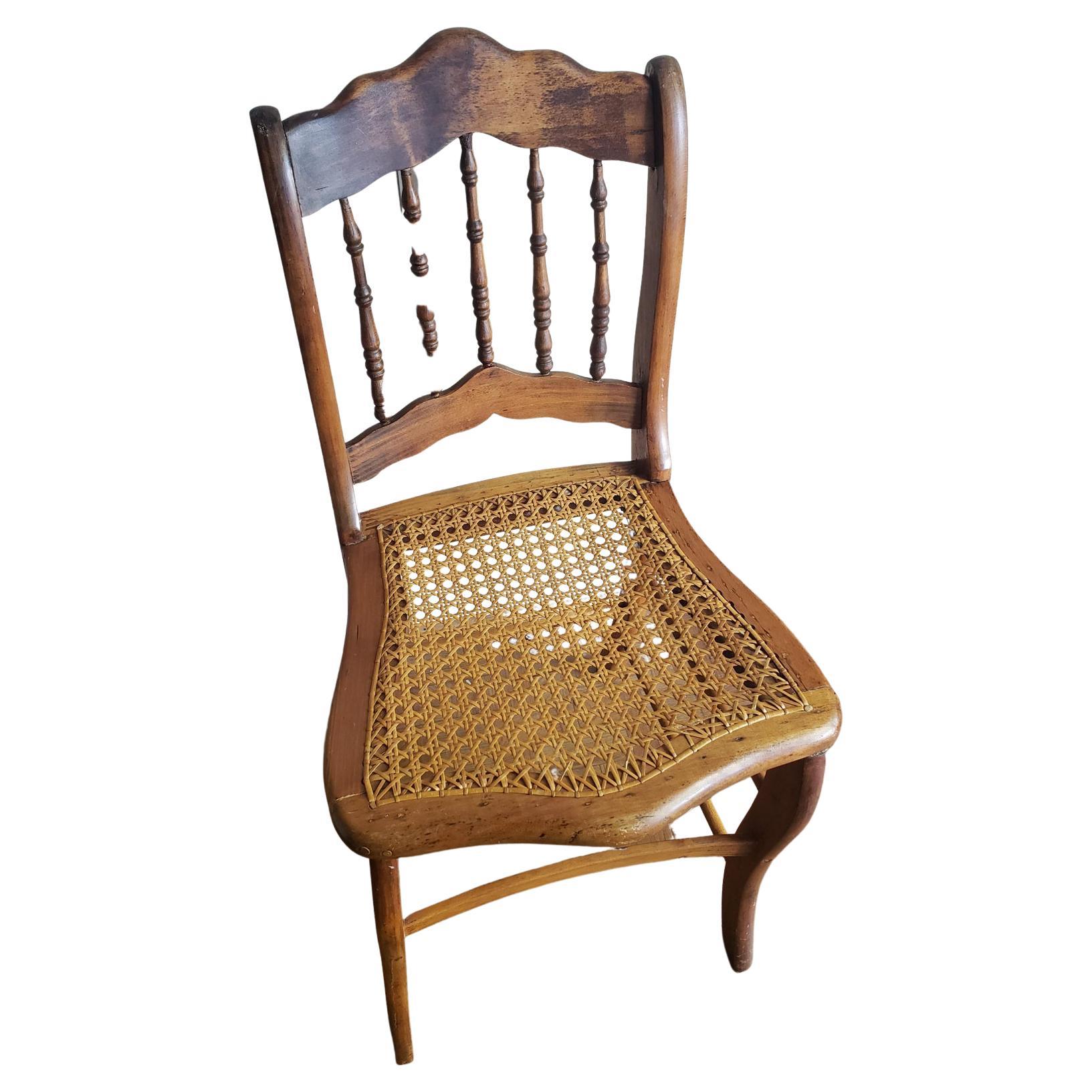 Mid 19th Century Maple Spindle Back Caned Seat Chair For Sale 1