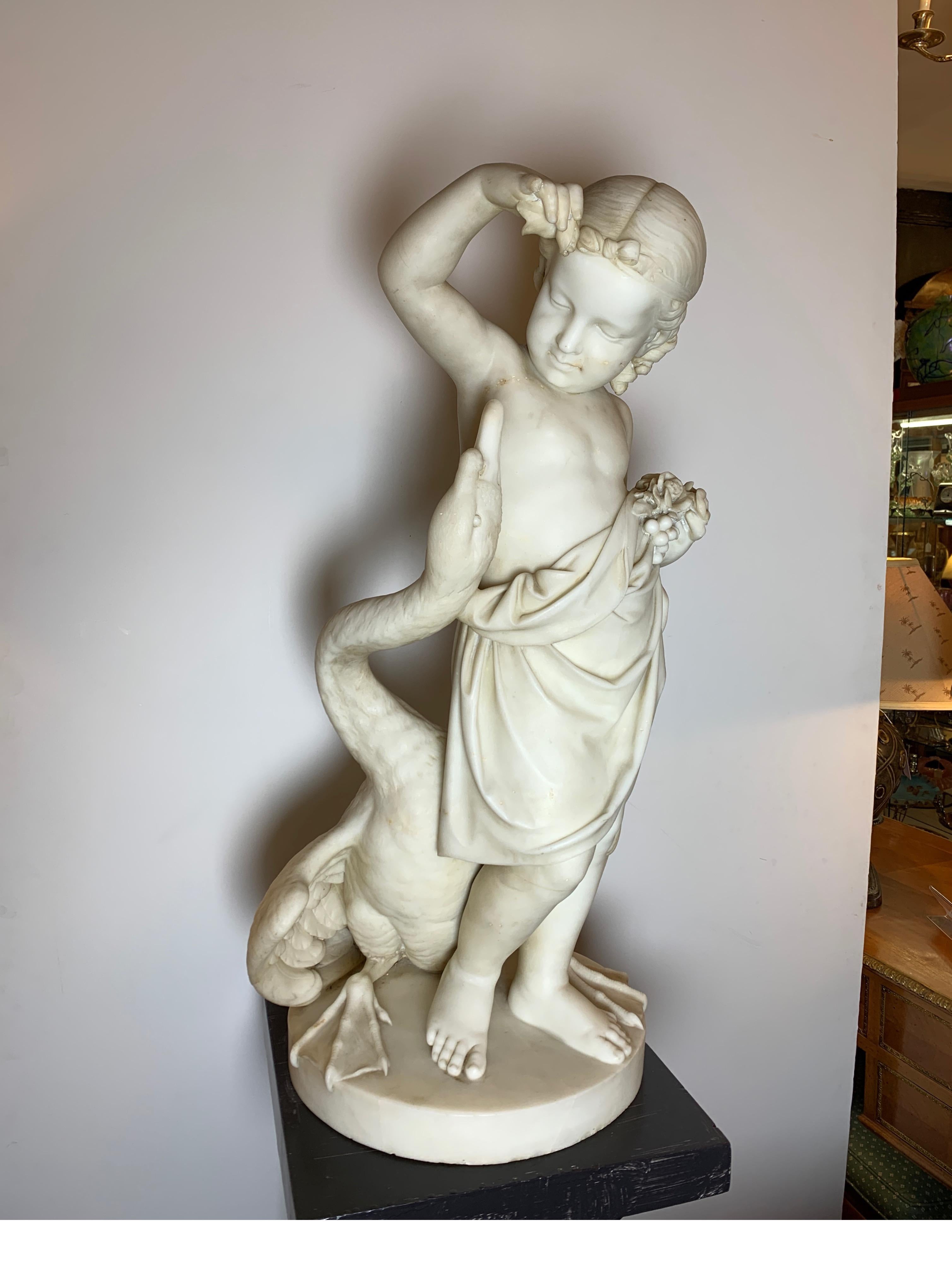 Italian Mid-19th Century Marble Sculpture of a Young Leda and the Swan, Italy