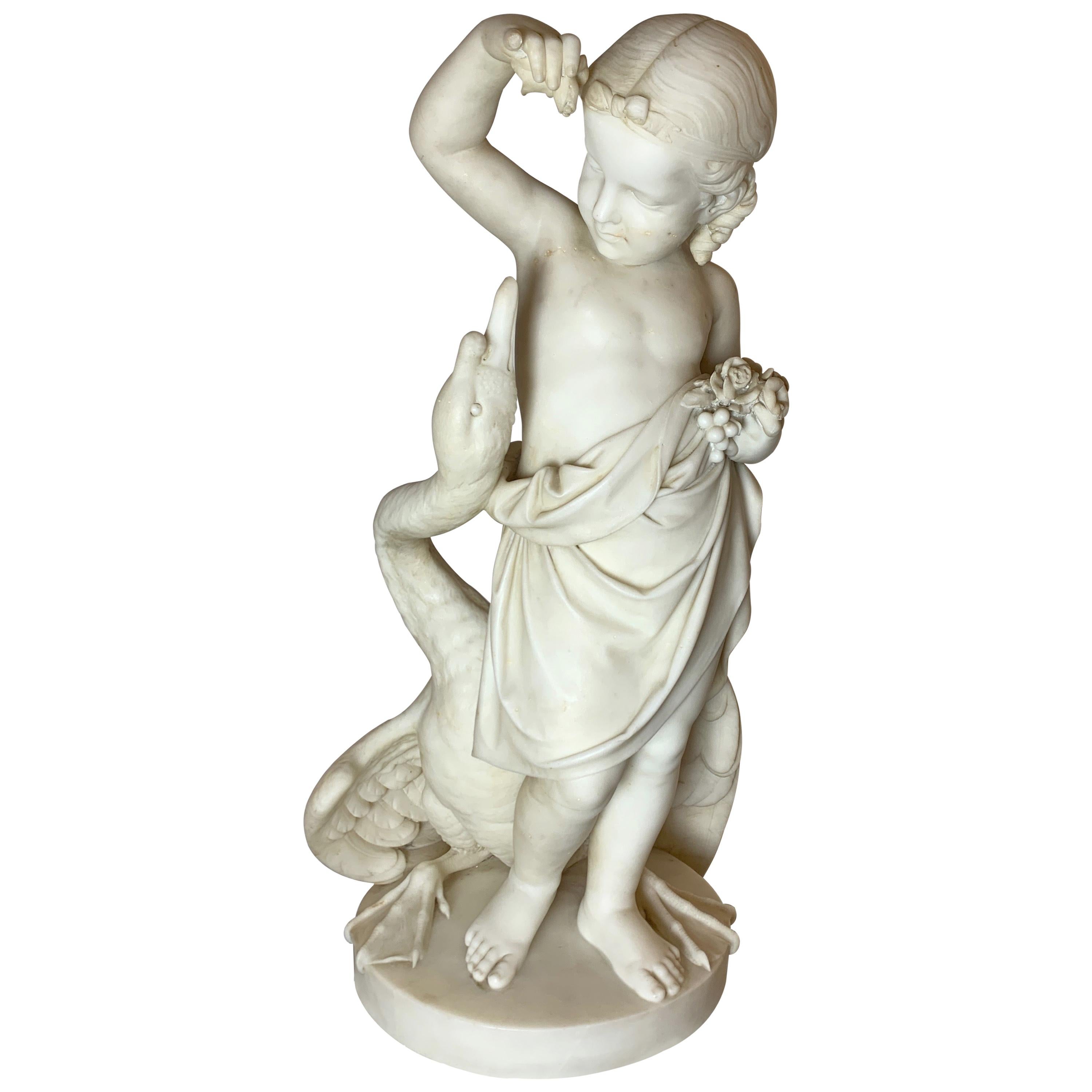 Mid-19th Century Marble Sculpture of a Young Leda and the Swan, Italy