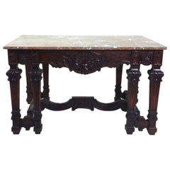 Mid-19th Century Marble Topped French Carved Walnut Provincial Centre Table