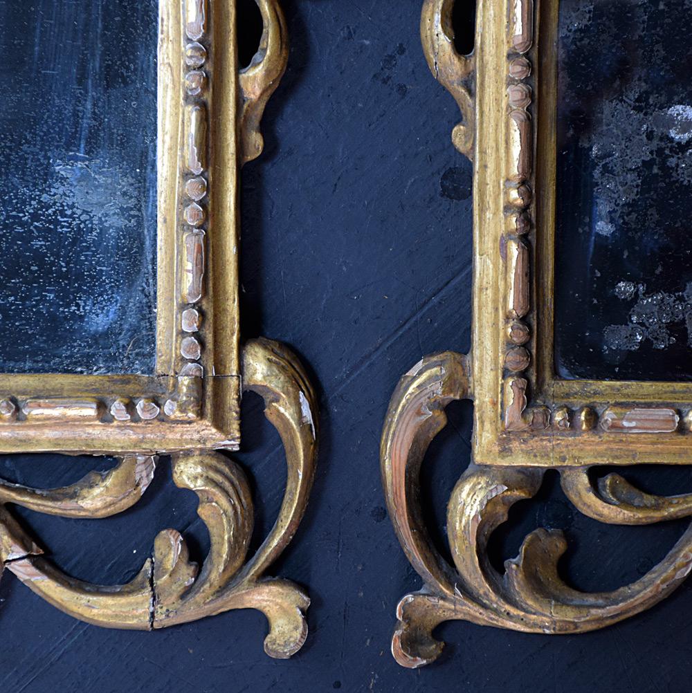 Italian Mid-19th Century Matched Pair of Hand Carved Pine Mirrors For Sale