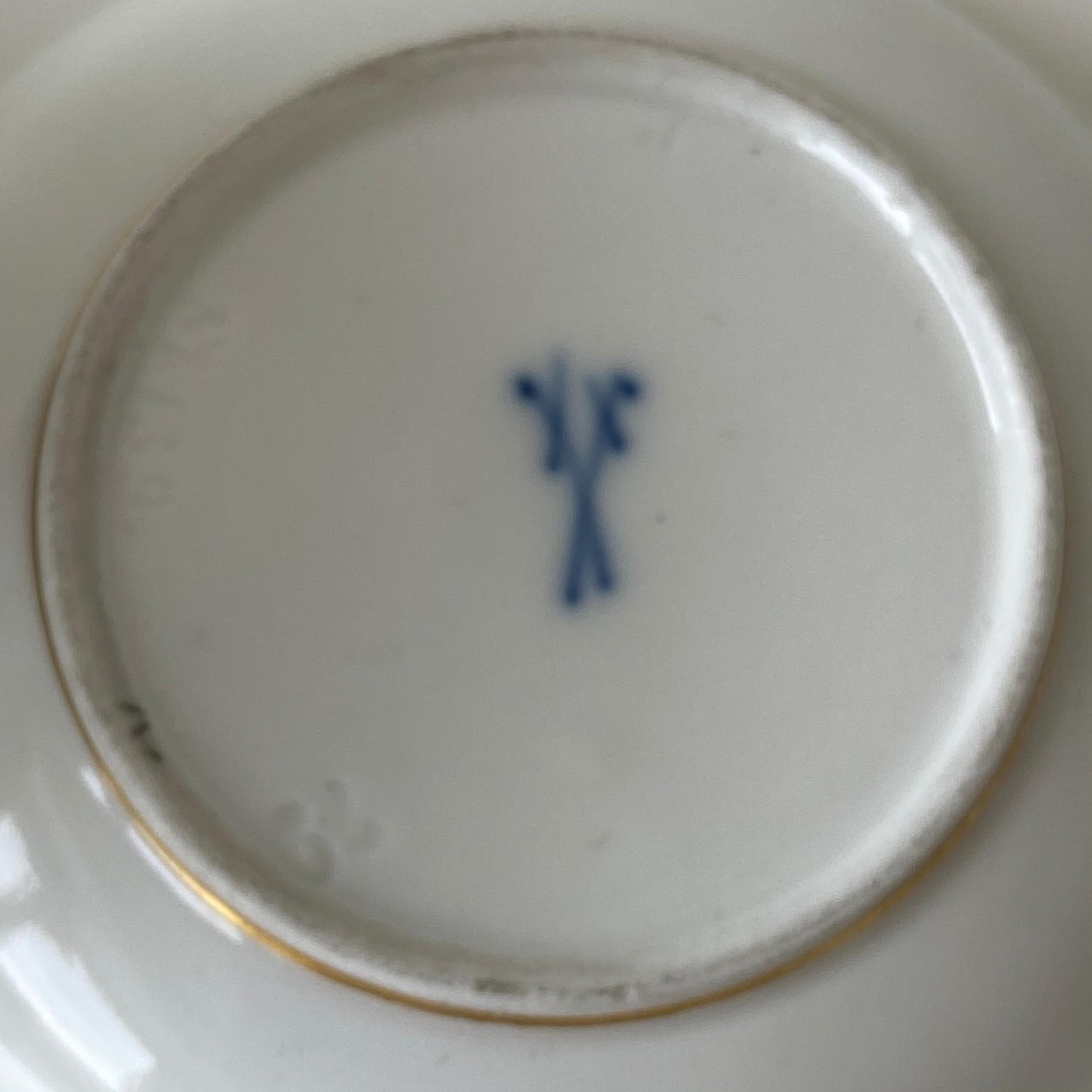 Porcelain Mid-19th Century Meissen Cobalt Blue with Scene Painting Coffee Cup Saucer For Sale