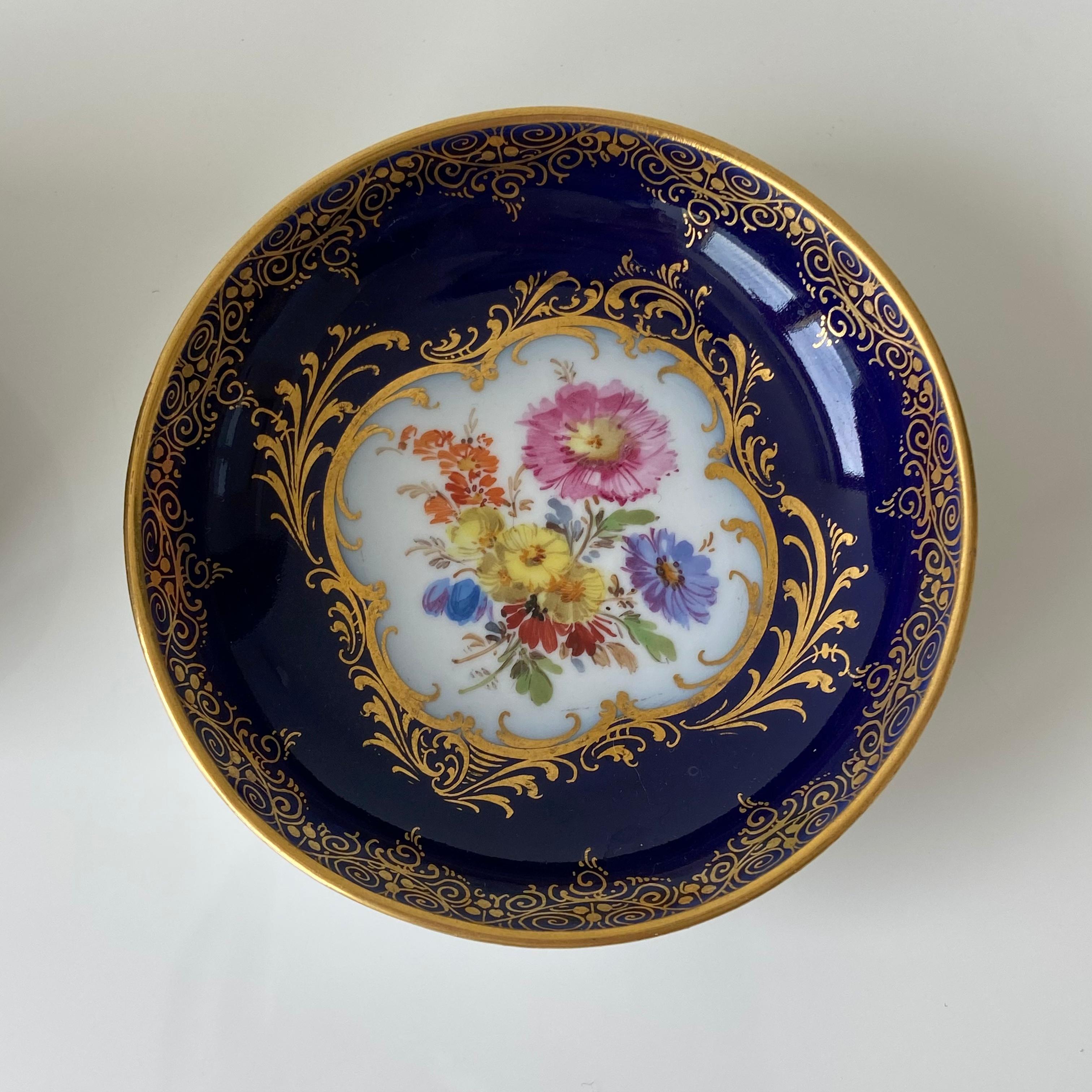 Mid-19th Century Meissen Cobalt Blue with Scene Painting Coffee Cup Saucer For Sale 1