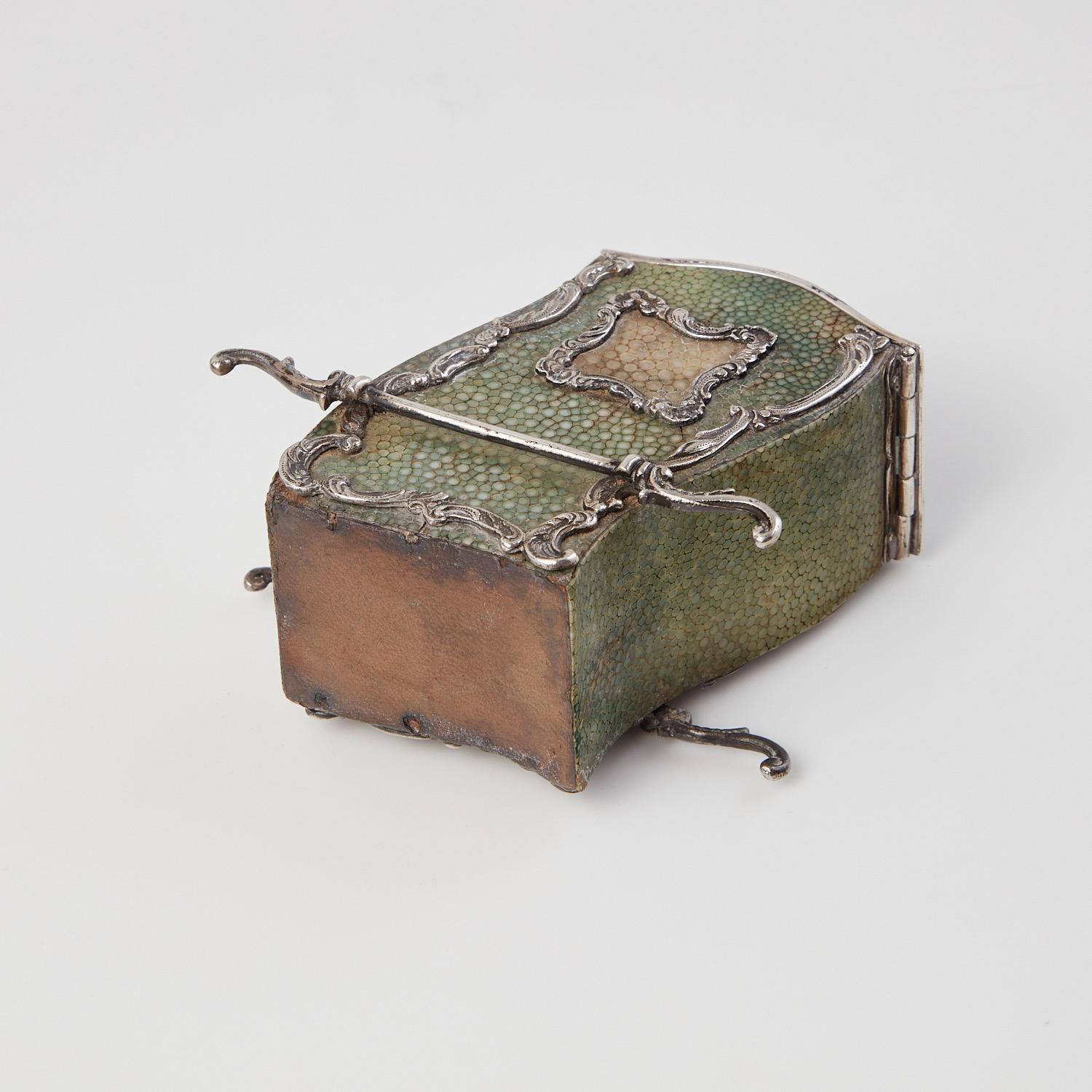 French Antique Miniature Shagreen & Silver Tea Caddy France Circa 1840  For Sale