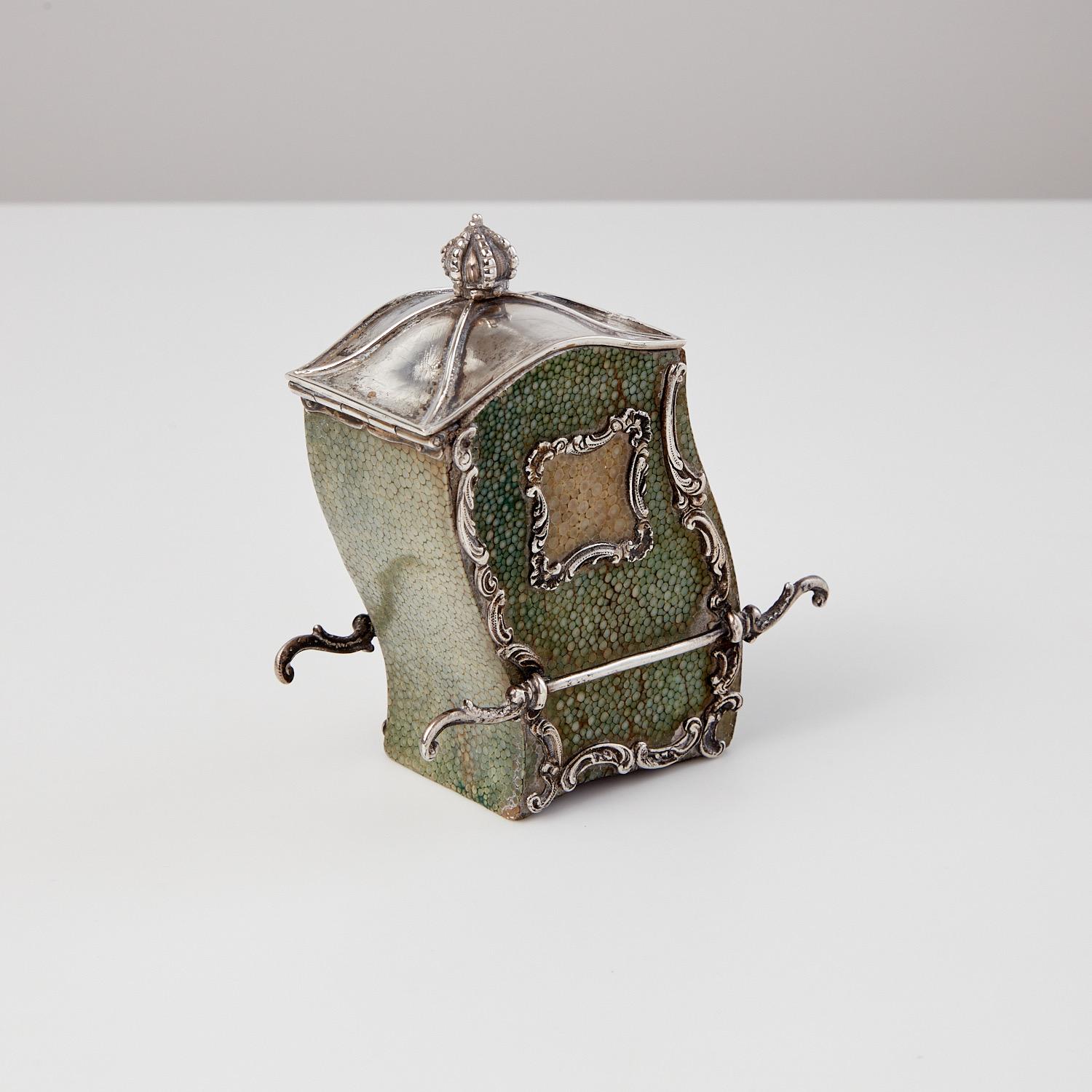 Antique Miniature Shagreen & Silver Tea Caddy France Circa 1840  In Good Condition For Sale In London, GB
