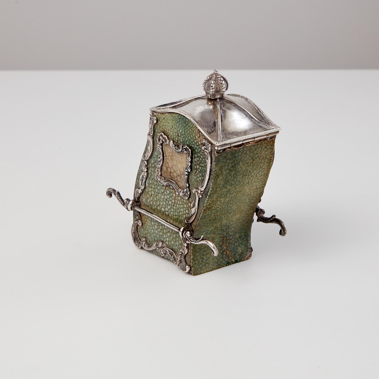 19th Century Antique Miniature Shagreen & Silver Tea Caddy France Circa 1840  For Sale