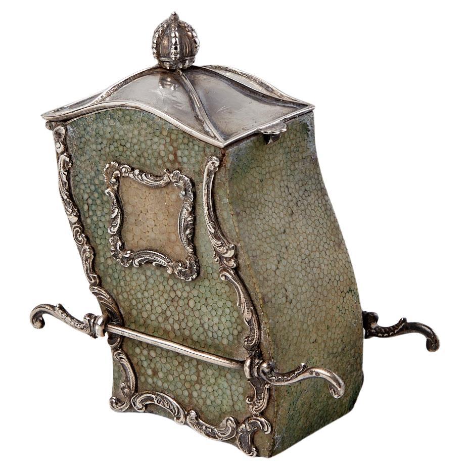 Antique Miniature Shagreen & Silver Tea Caddy France Circa 1840  For Sale