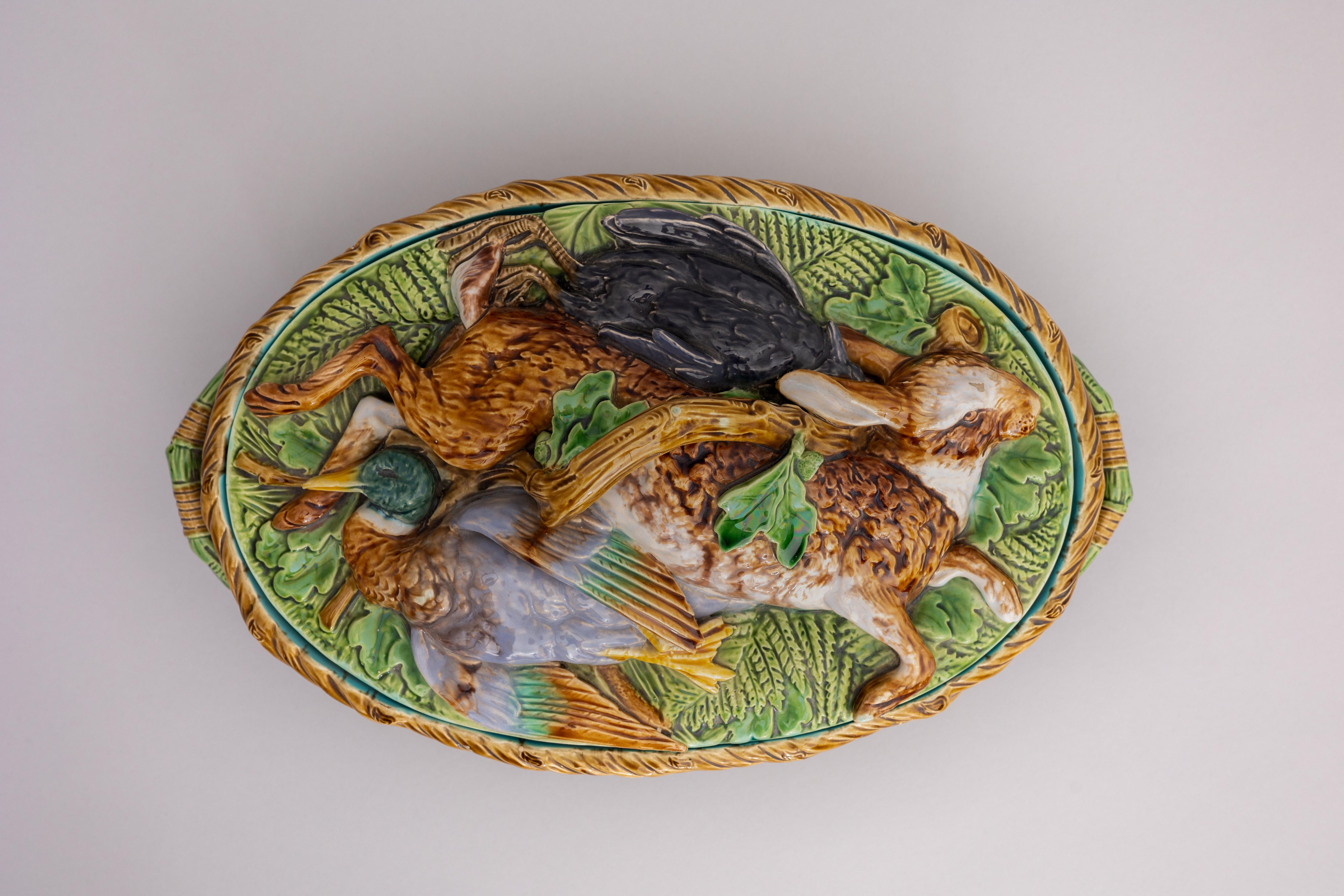 Glazed Mid-19th Century Minton Victorian Majolica Game Pie Dish For Sale