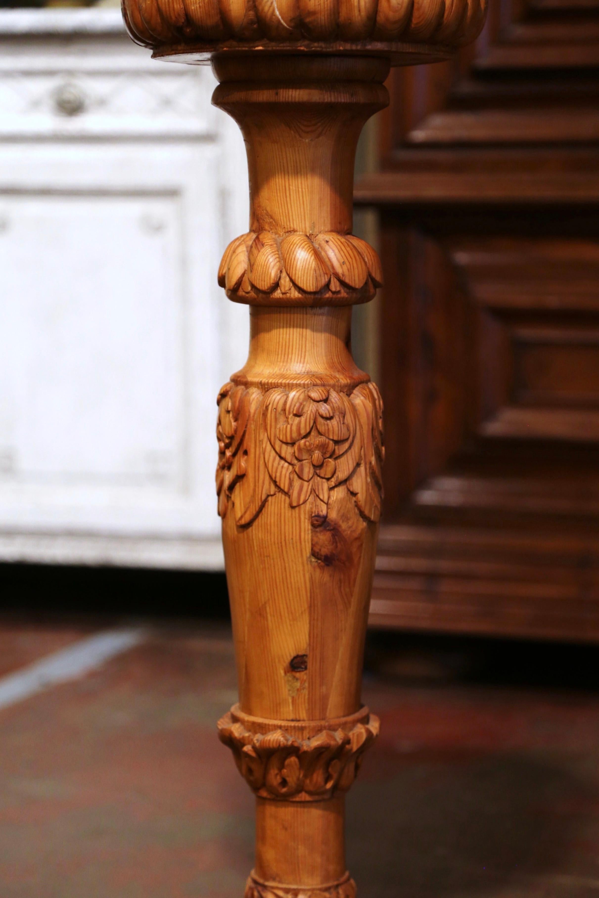 Mid-19th Century Napoleon III French Carved Pine Pedestal Plant Stand In Excellent Condition In Dallas, TX