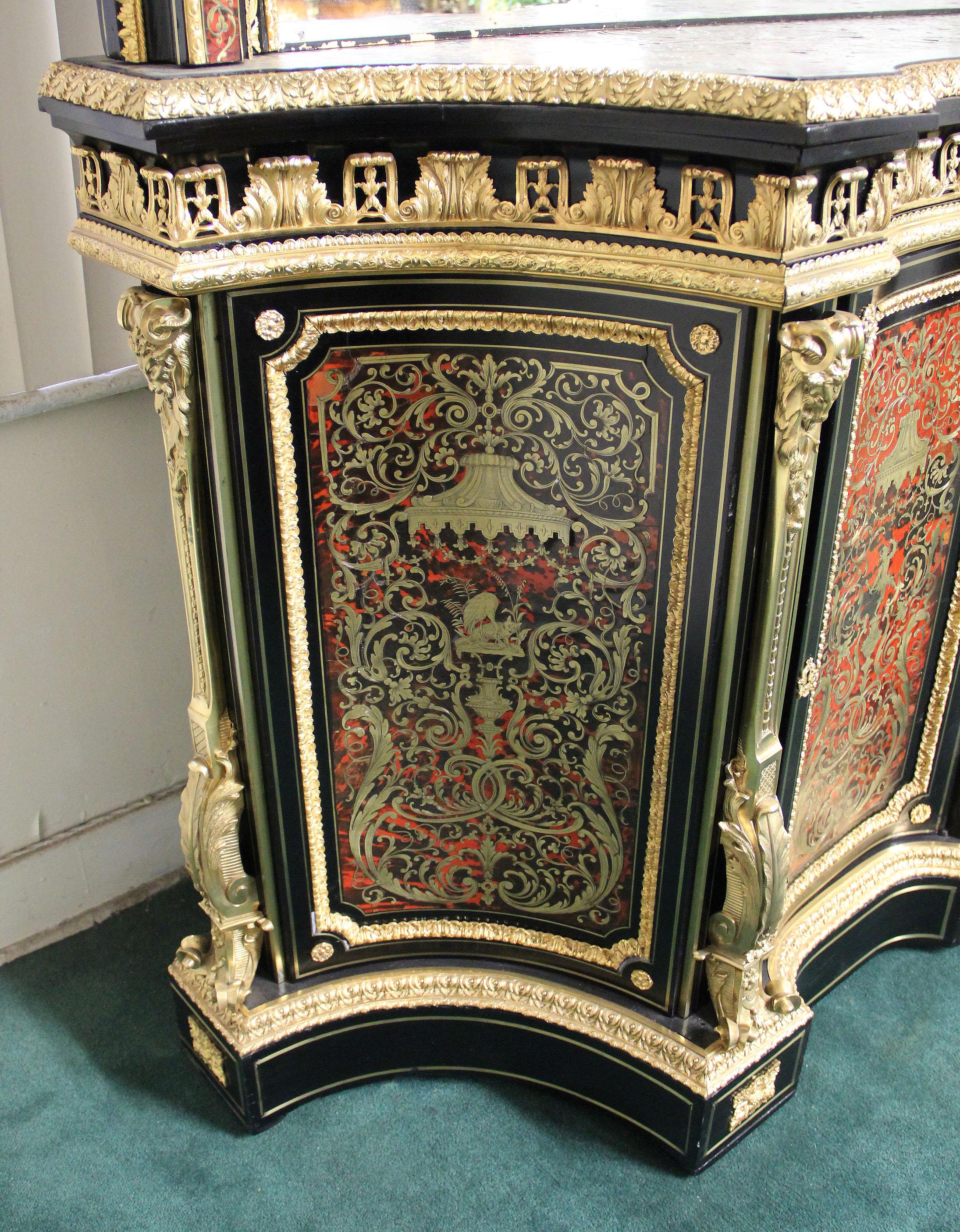 French Mid-19th Century Napoleon III Gilt Bronze Mounted Boulle Style Cabinet & Mirror For Sale