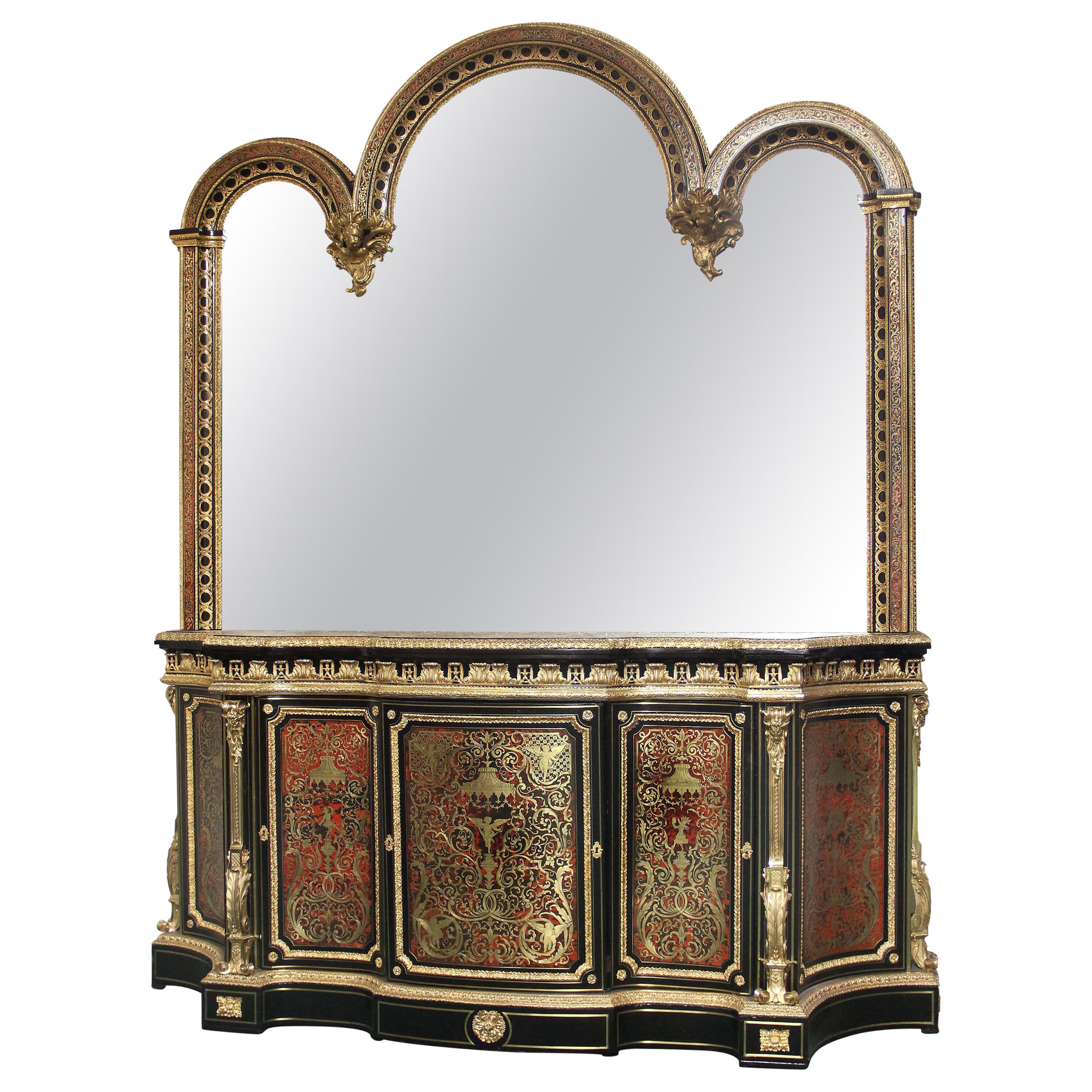 Mid-19th Century Napoleon III Gilt Bronze Mounted Boulle Style Cabinet & Mirror