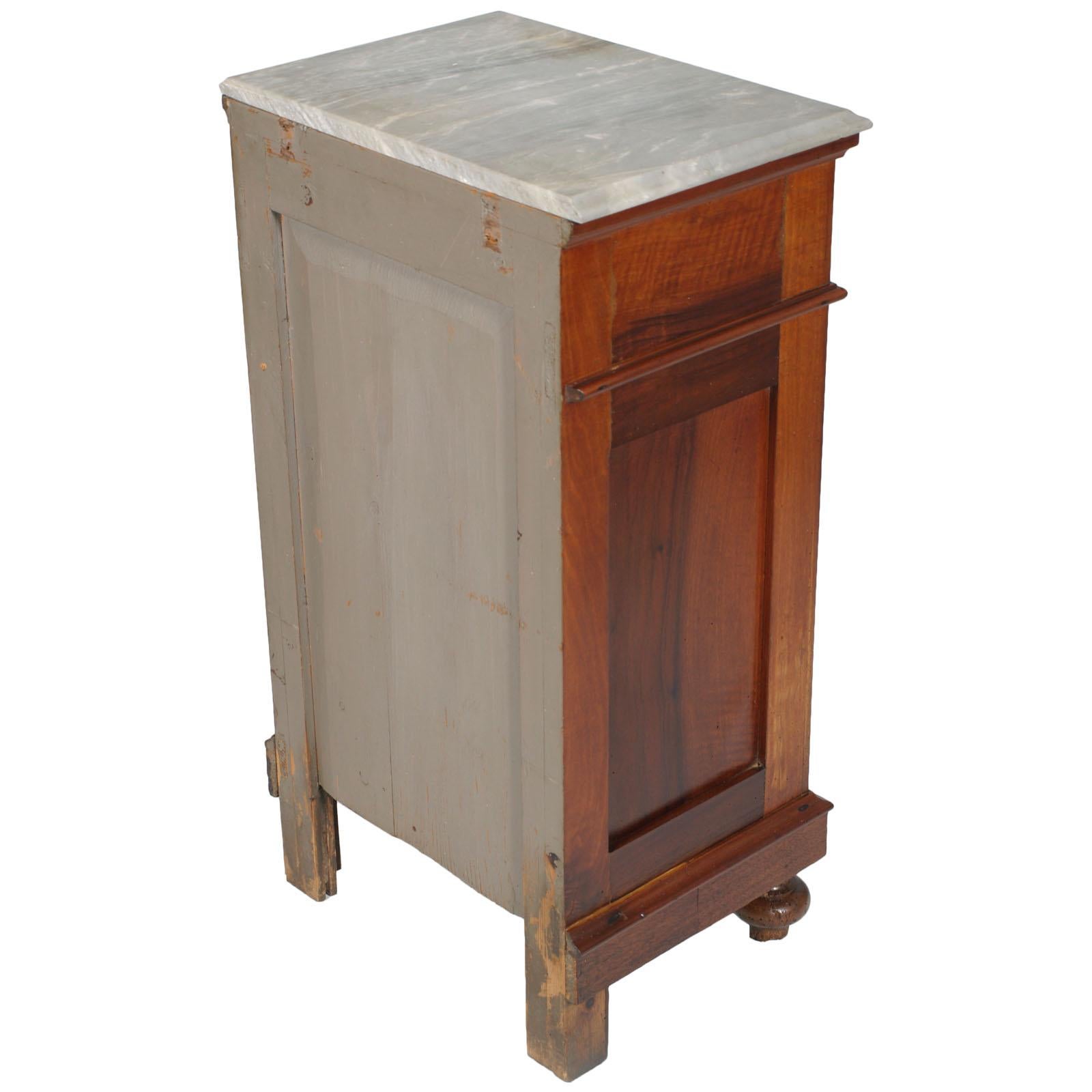 Louis Philippe Mid-19th Century Neapolitan Bedside Table Nightstand, White Carrara Marble Top