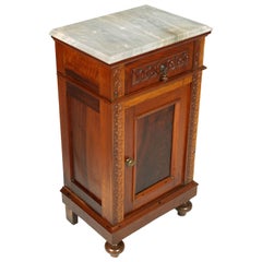 Antique Mid-19th Century Neapolitan Bedside Table Nightstand, White Carrara Marble Top