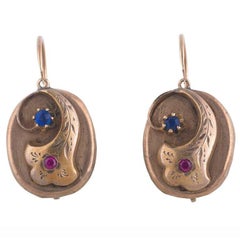 Victorian Gold Drop Earrings with Colored Stones, Italy Circa 1850