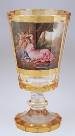 Mid-19th Century Neoclassical Gilt Footed Glass Goblet/Cup with Hand-Made Paint
