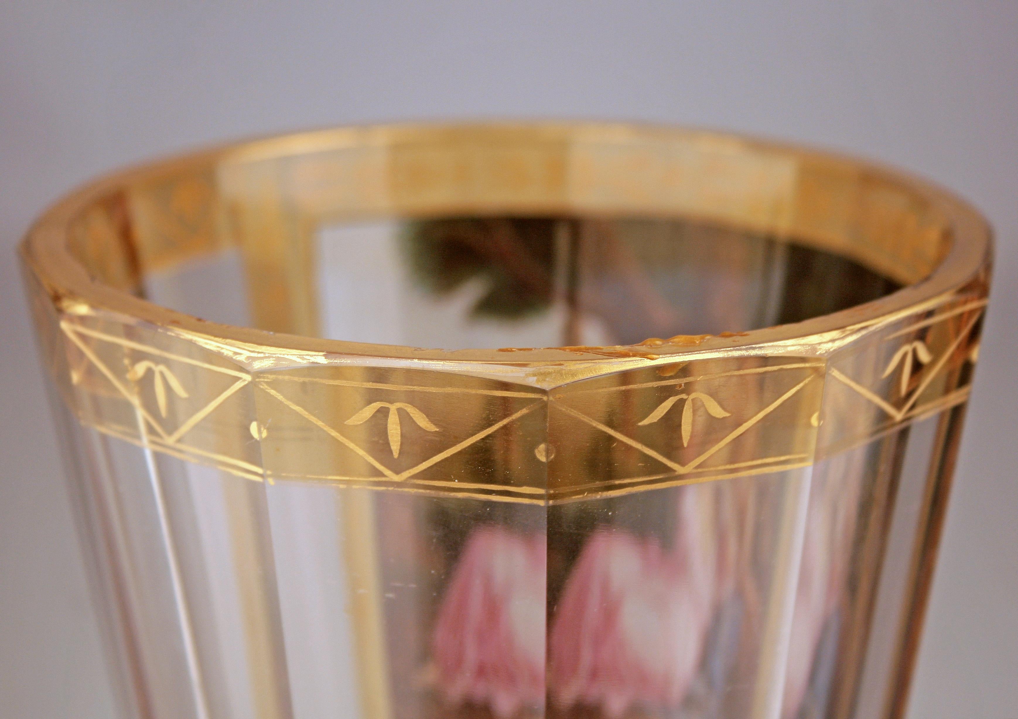 Mid-19th Century Neoclassical Gilt Footed Glass Goblet/Cup with Hand-Made Paint In Good Condition For Sale In North Miami, FL