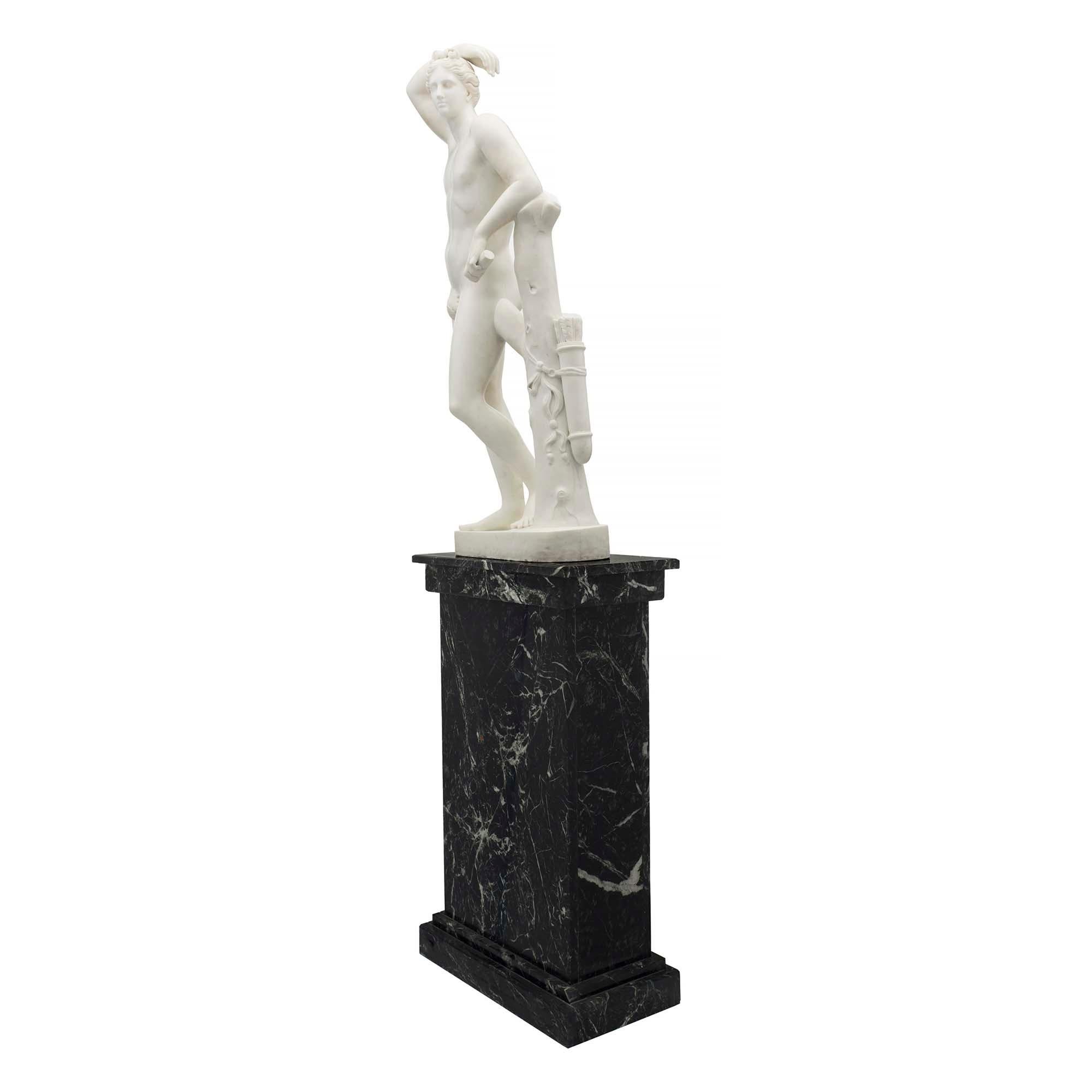 Italian Mid-19th Century Neoclassical White Carrara Marble Statue of Apollo For Sale