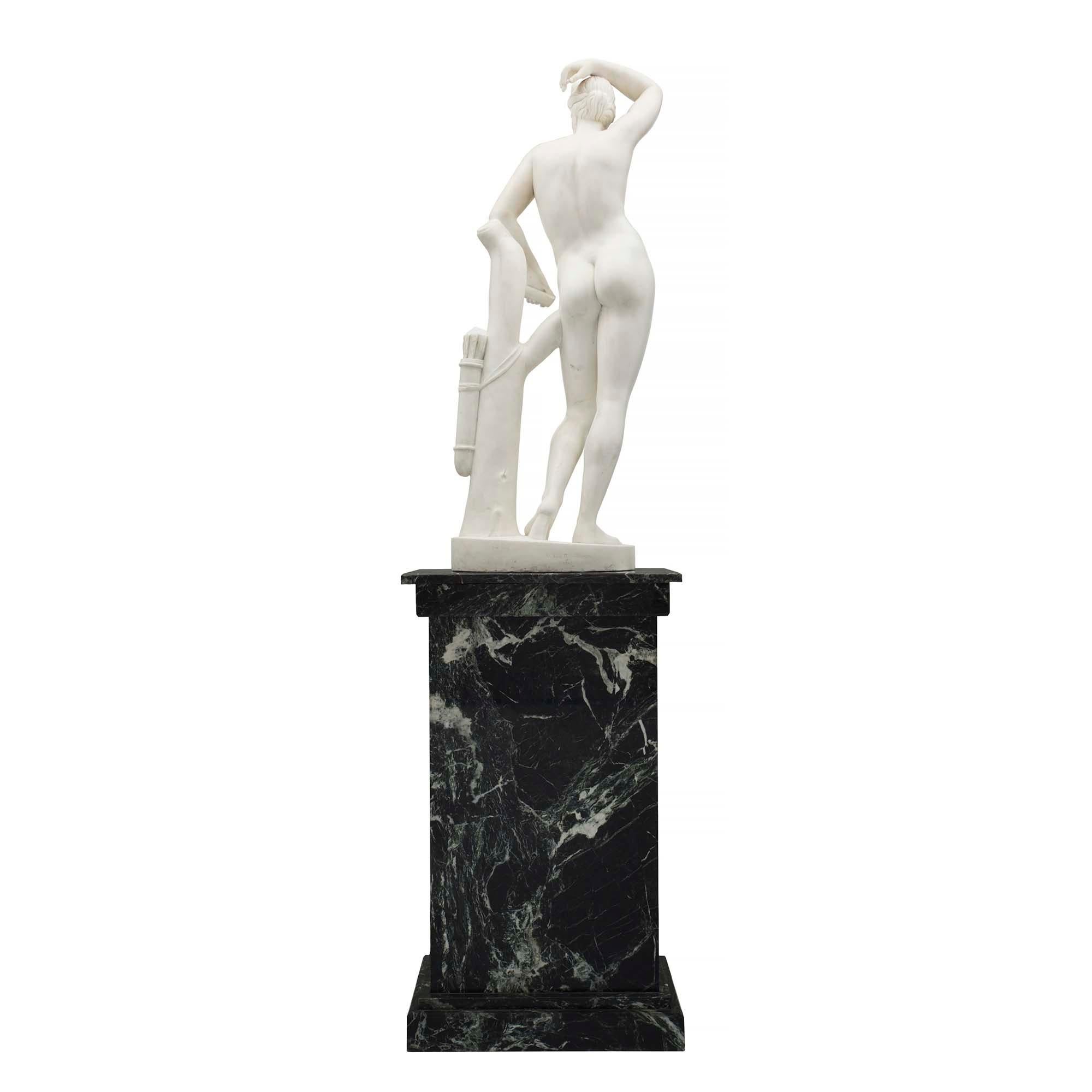 Mid-19th Century Neoclassical White Carrara Marble Statue of Apollo In Good Condition For Sale In West Palm Beach, FL