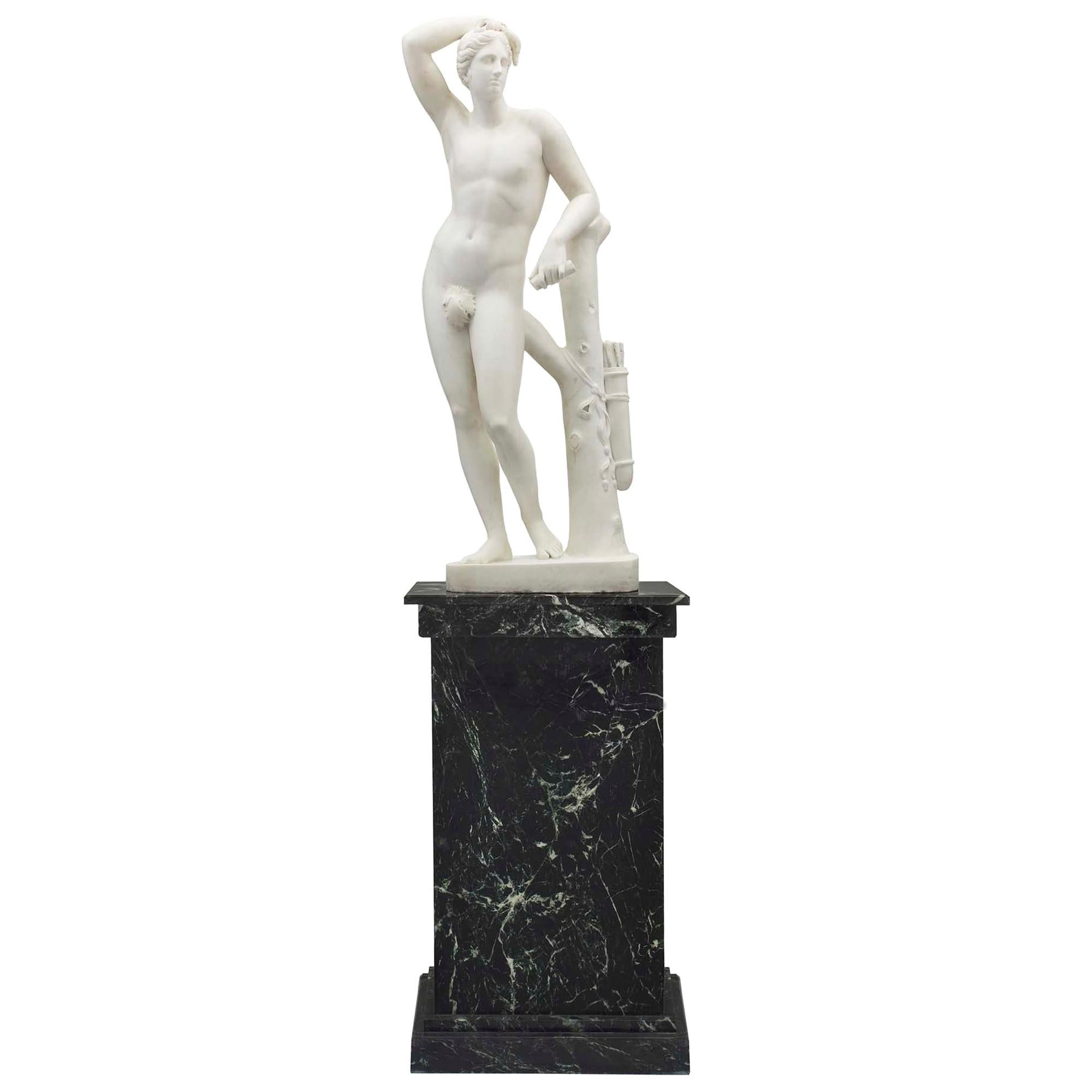 Mid-19th Century Neoclassical White Carrara Marble Statue of Apollo For Sale