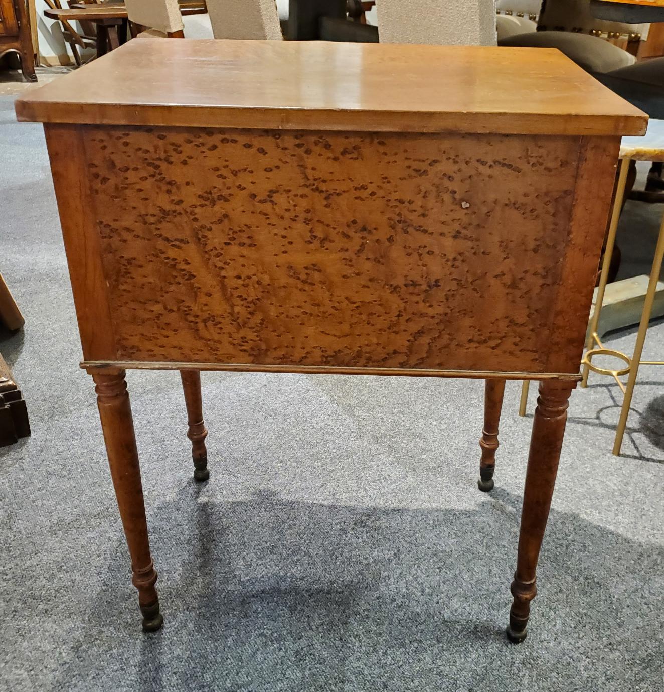 Neoclassical Mid 19th Century New England Birdseye Maple Side Table with Two Drawers For Sale