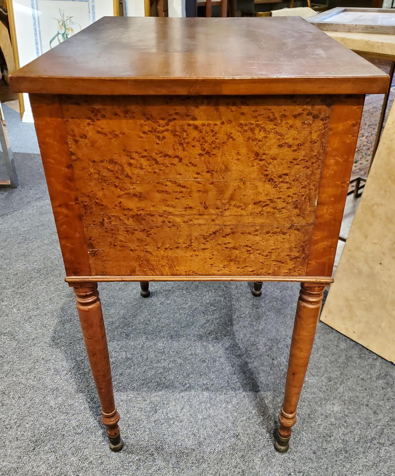 Neoclassical Mid 19th Century New England Birdseye Maple Side Table with Two Drawers For Sale